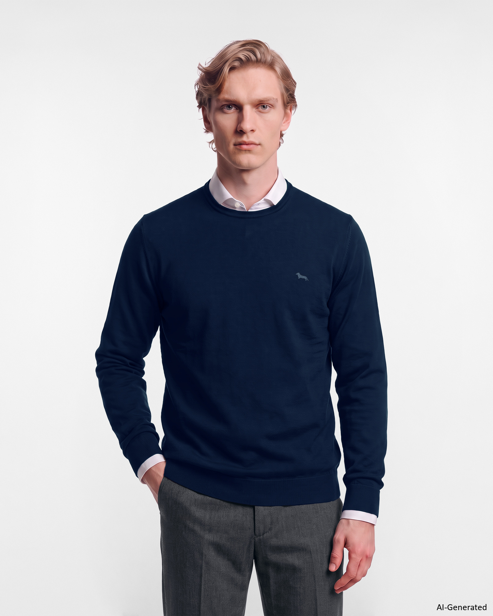 Men&rsquo;s 100% pure wool jumper, regular fit, made in Italy, OCEAN, large