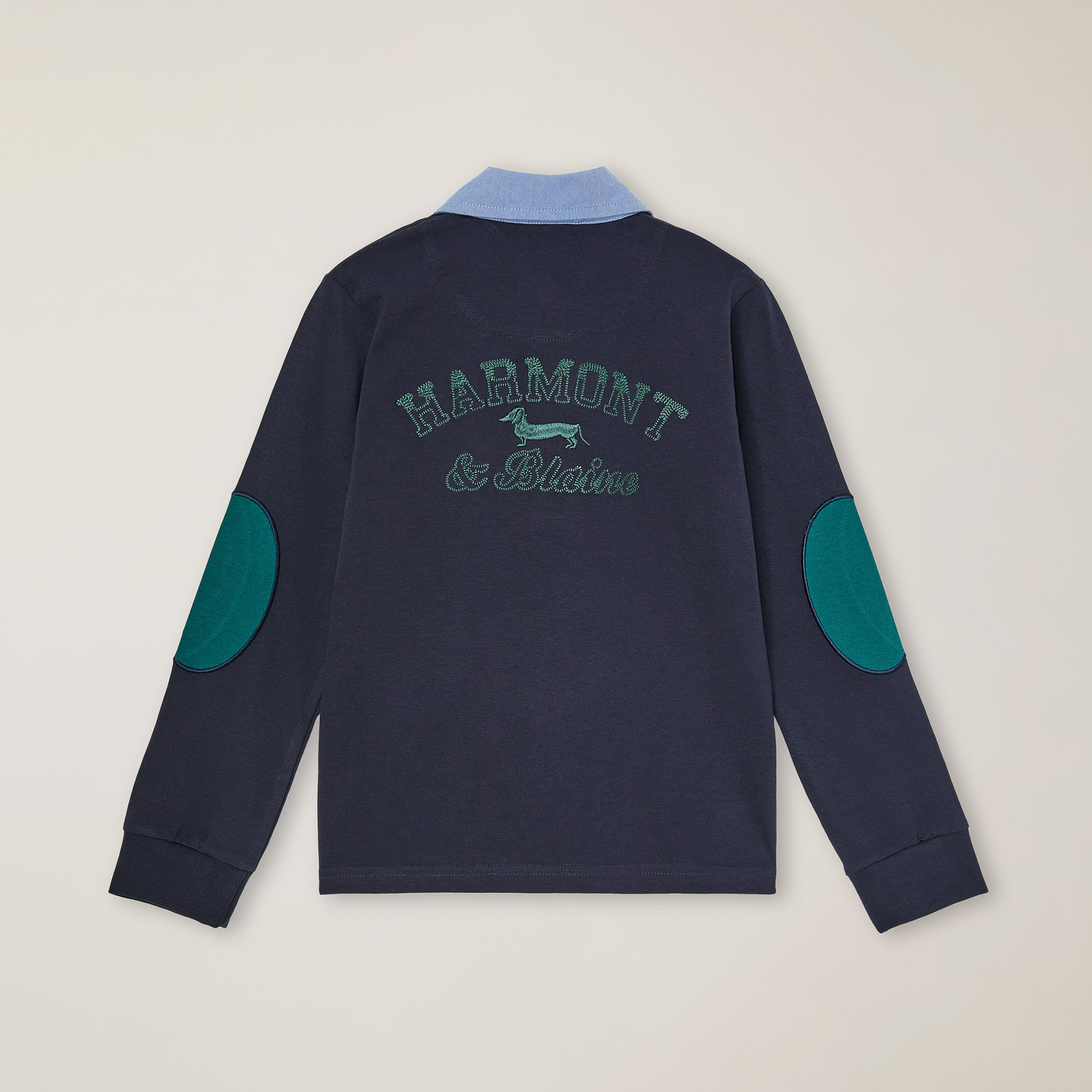 Heavy jersey polo with elbow patches, Navy blue, large image number 1