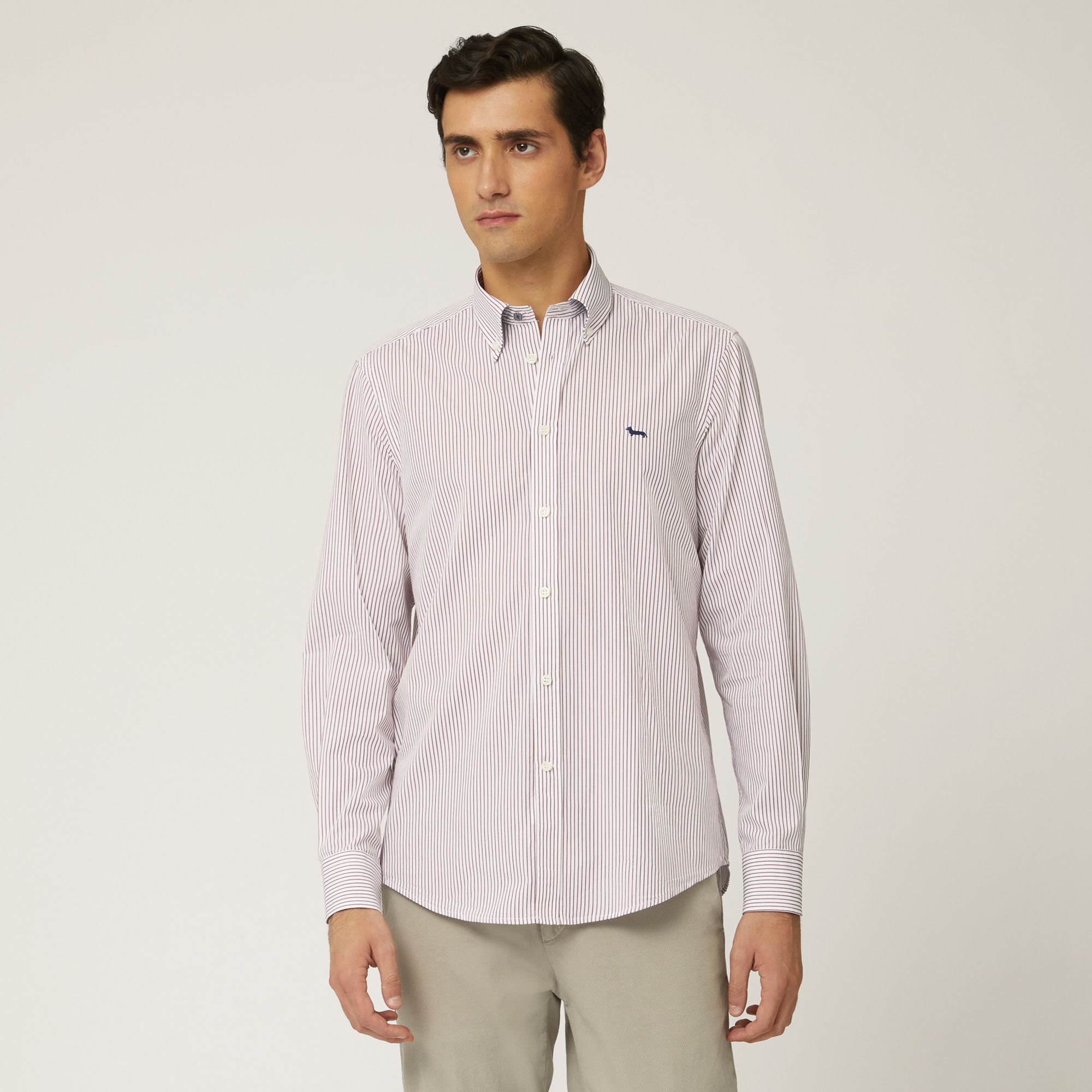 Camicia In Cotone Organico A Righe Sottili, Rosso, large image number 0