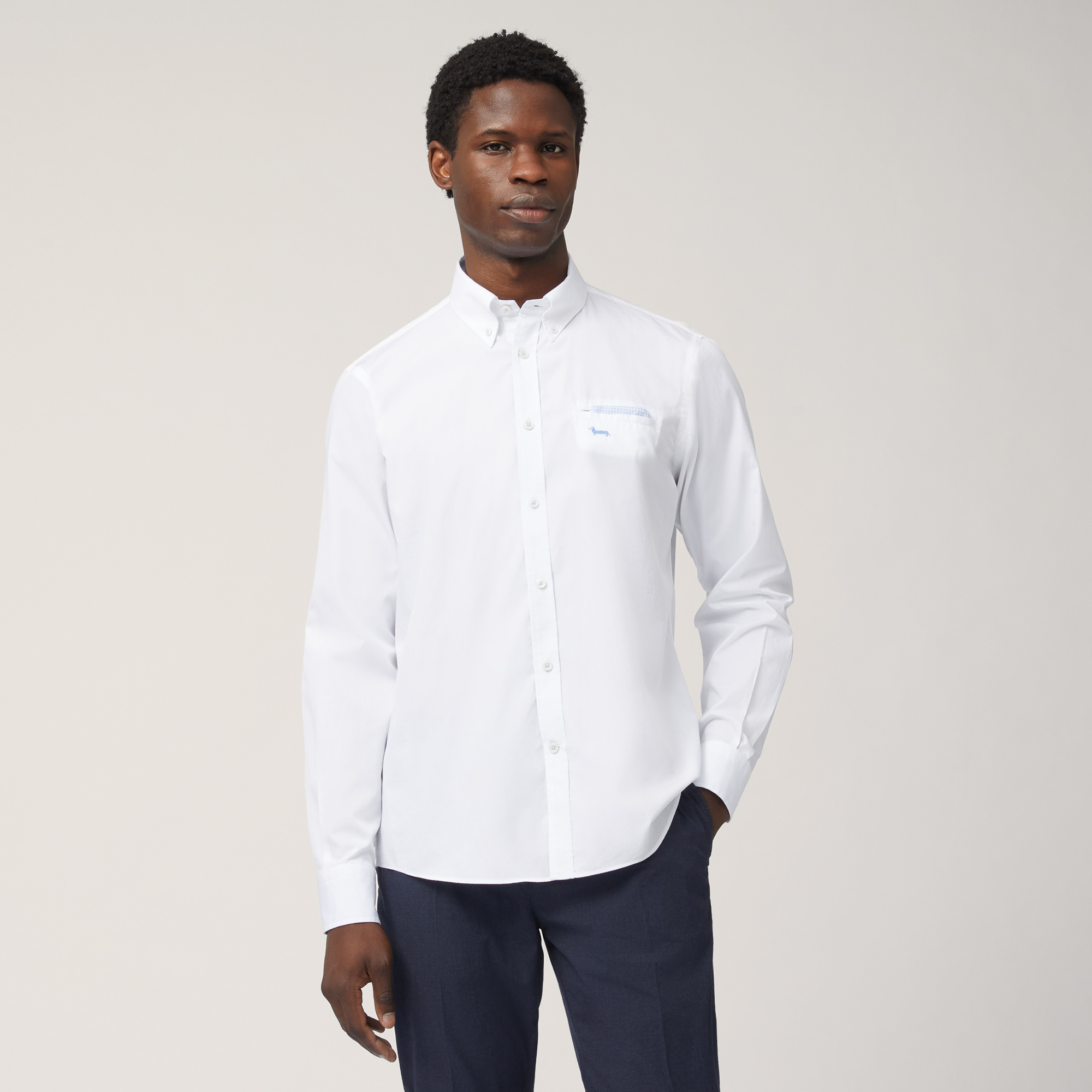 Cotton Shirt with Breast Pocket, White, large