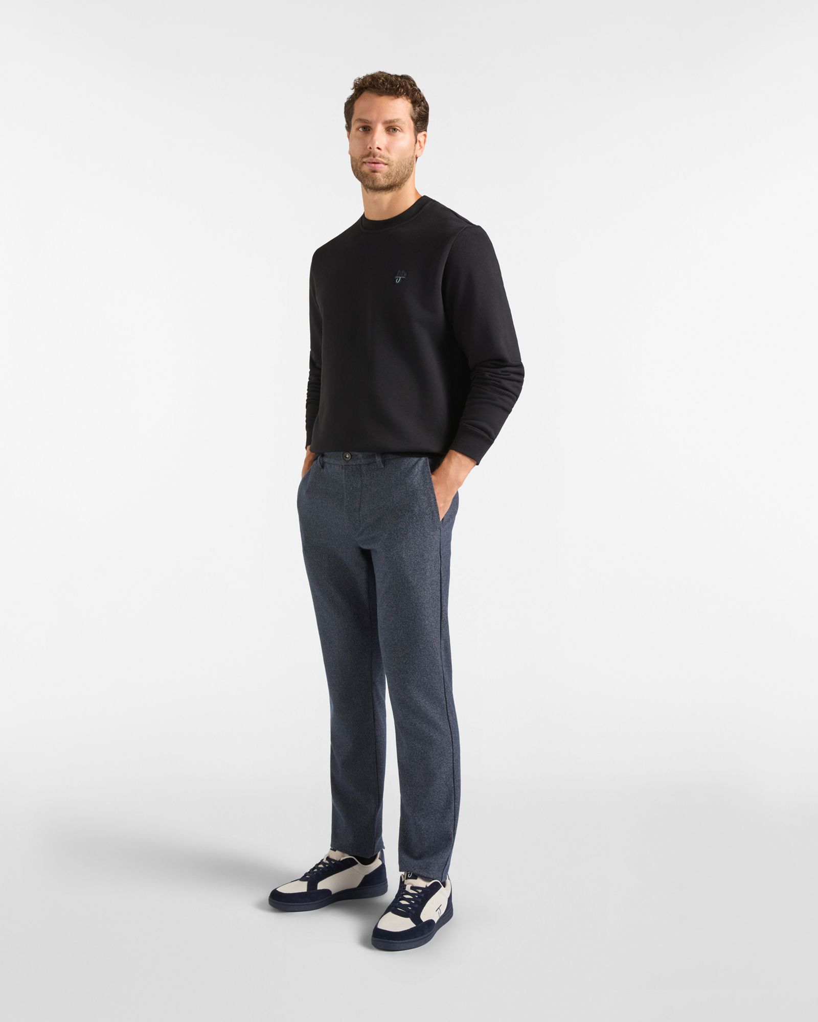 Pantalone Chino HBJ Uomo Narrow Fit in Tessuto a Filo Tinto, BLU SCURO, large