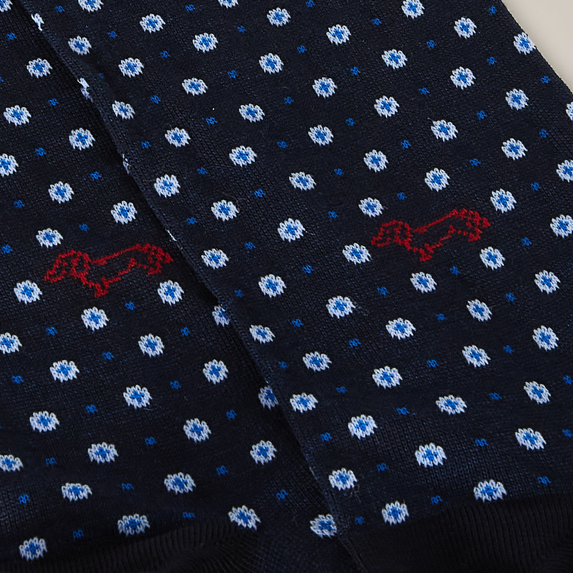 Short Socks With Micro Pattern All Over And Dachshunds, Blue, large image number 1