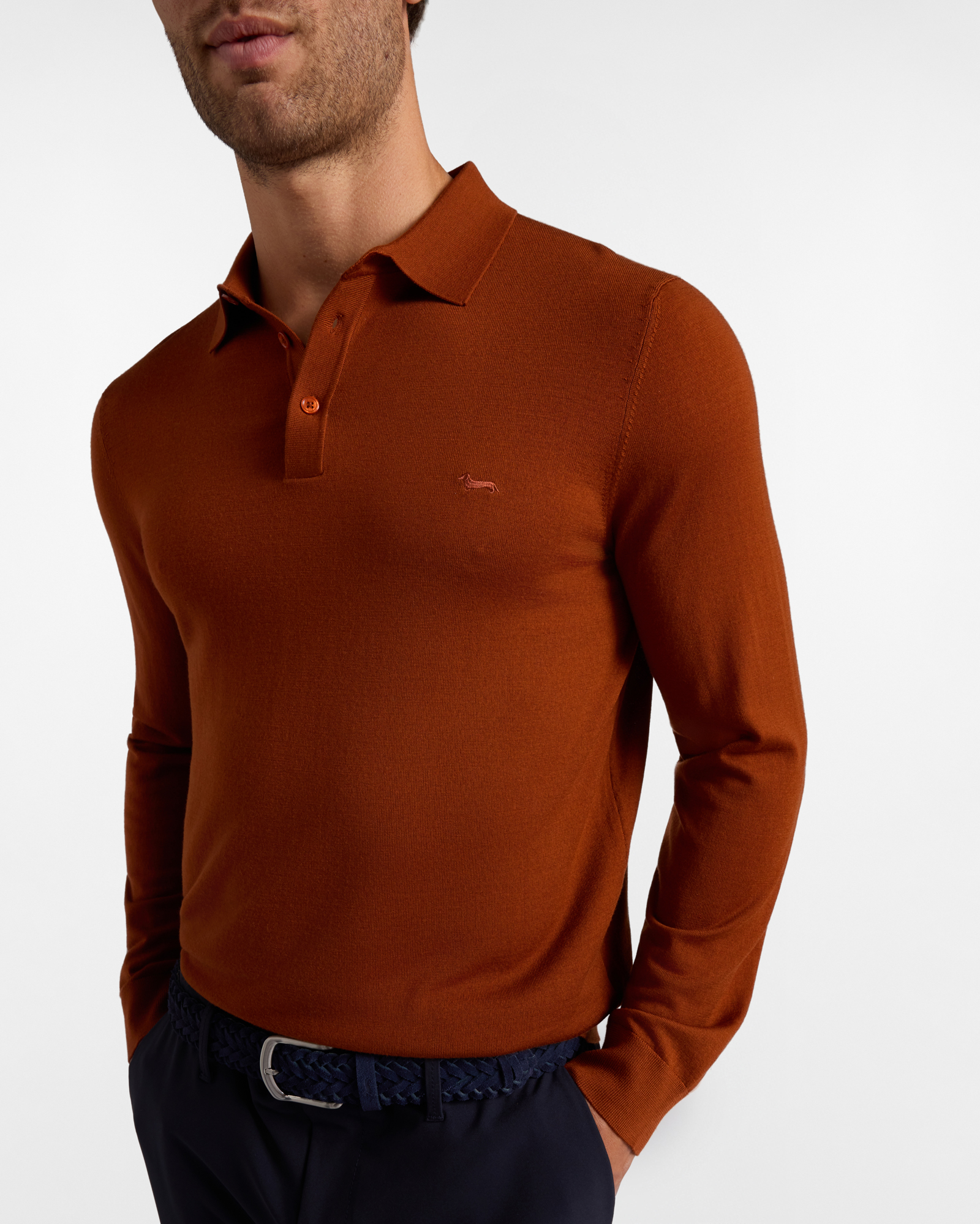Maglia Uomo con colletto polo abbottonato in 100% pura lana Regular Fit, ROSSO MATTONE, large