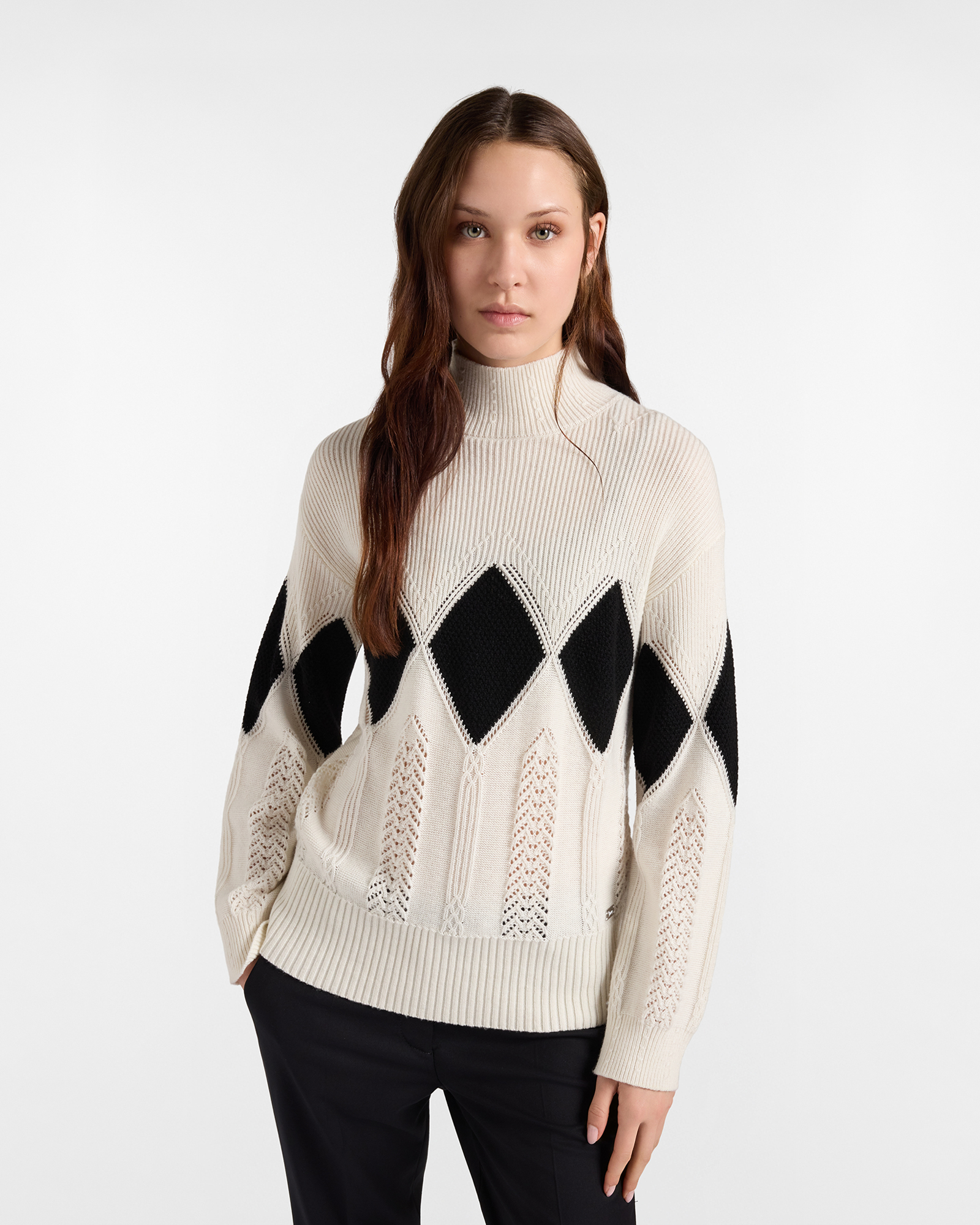 Women's Made in Italy mock turtleneck sweater in white wool blend