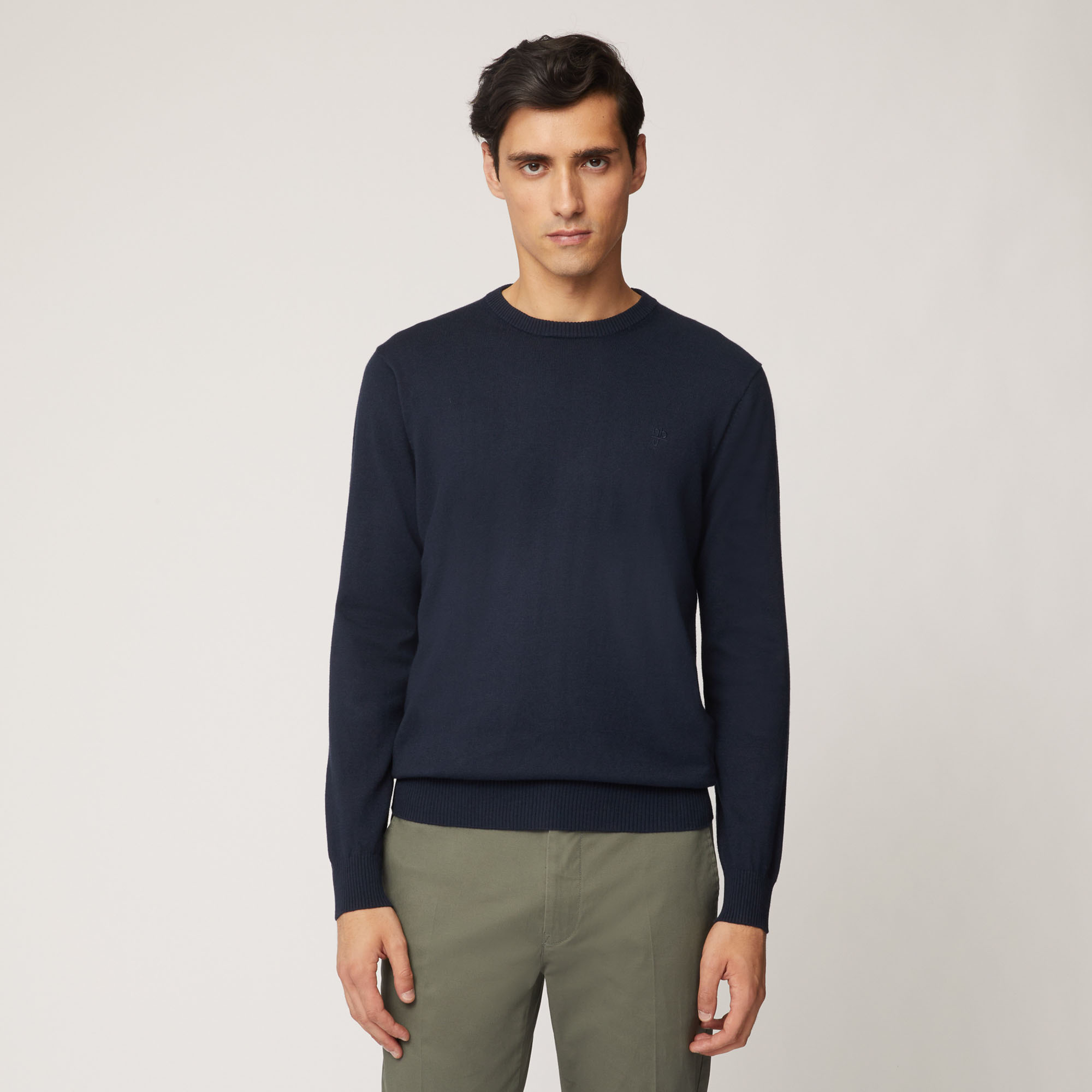 Pullover Girocollo Con Toppe Sui Gomiti, Light Blue, large image number 0