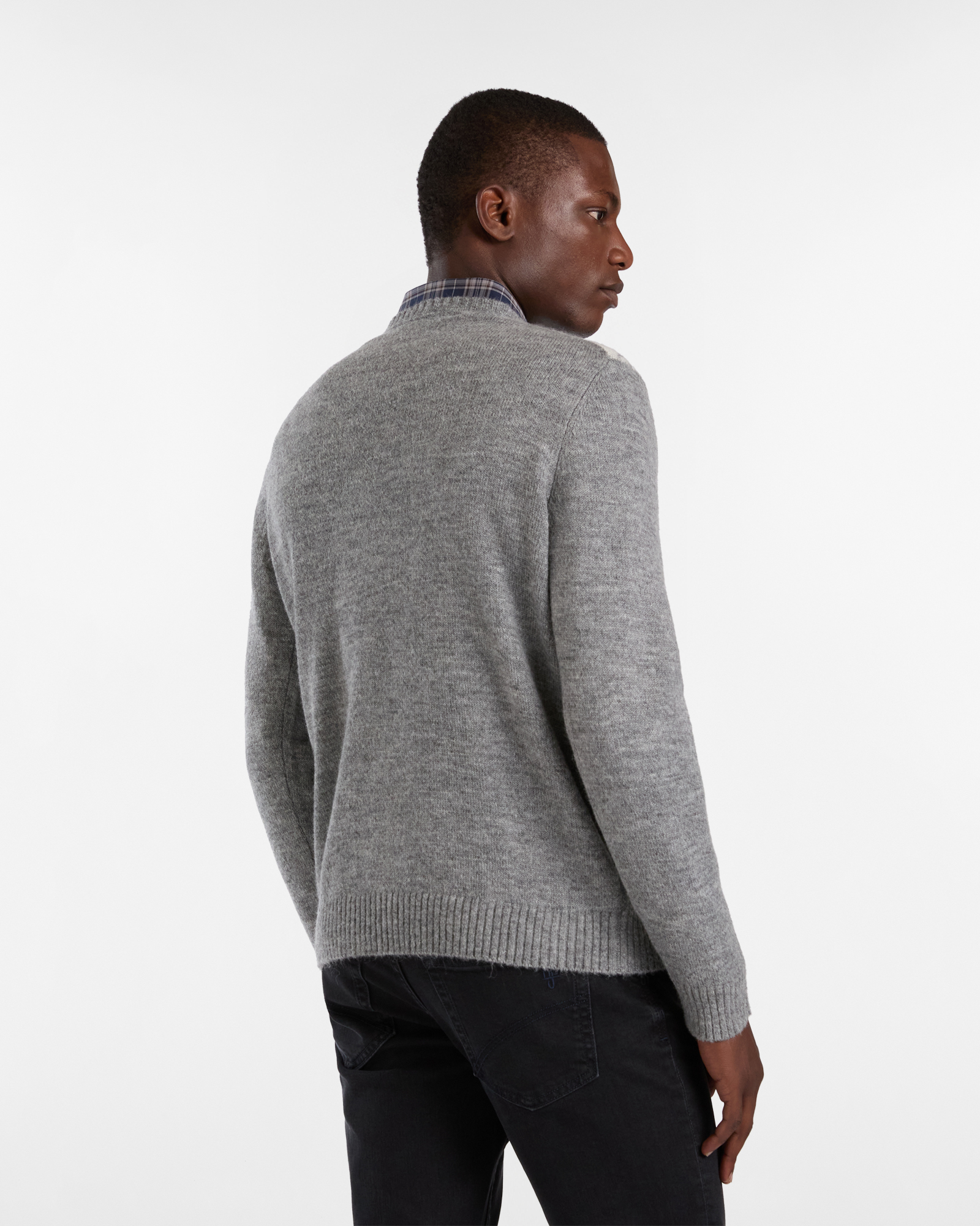 Crewneck Sweater with Distorted Check Pattern