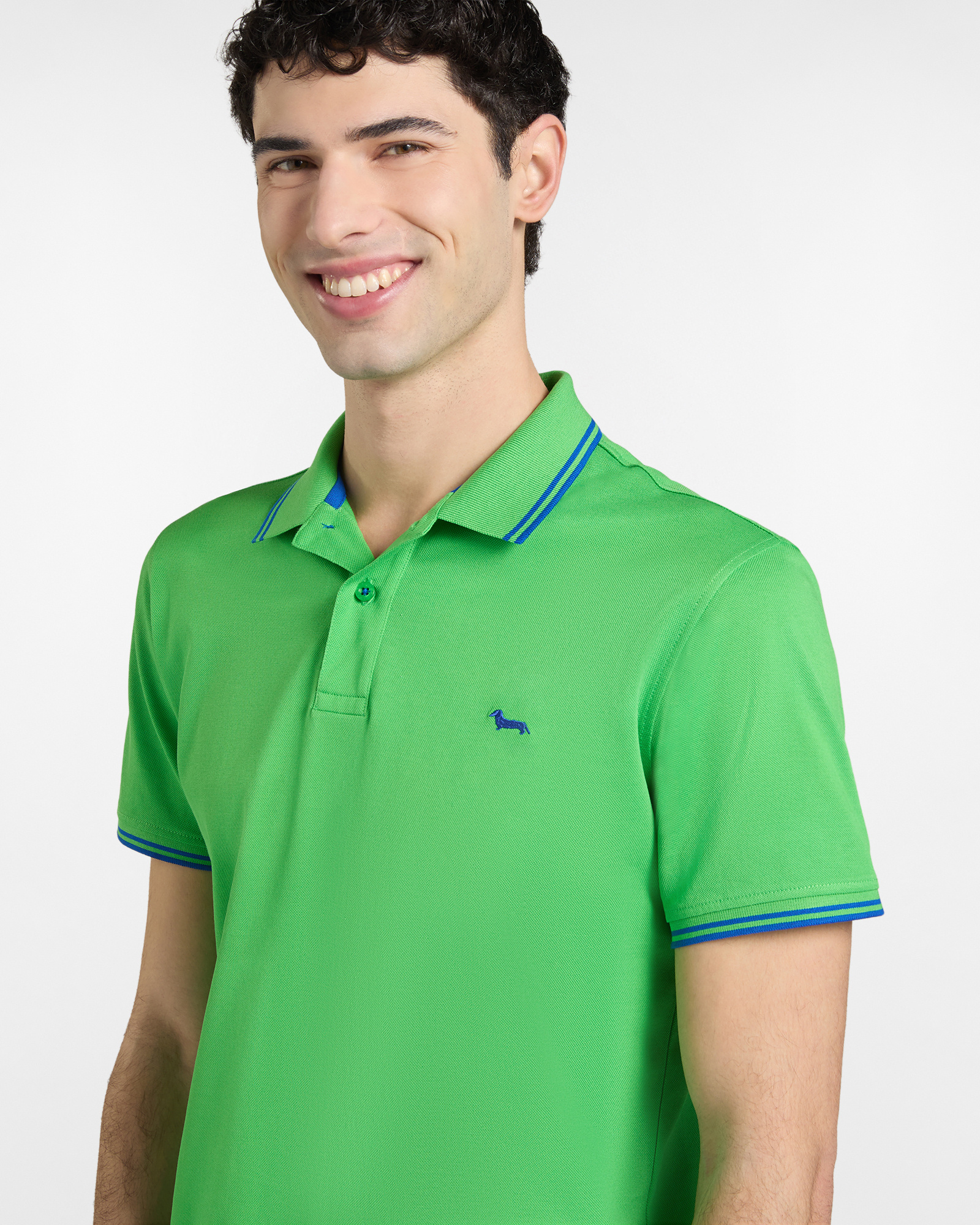 Polo de hombre con detalles de rayas en contraste, Verde, large image number 2