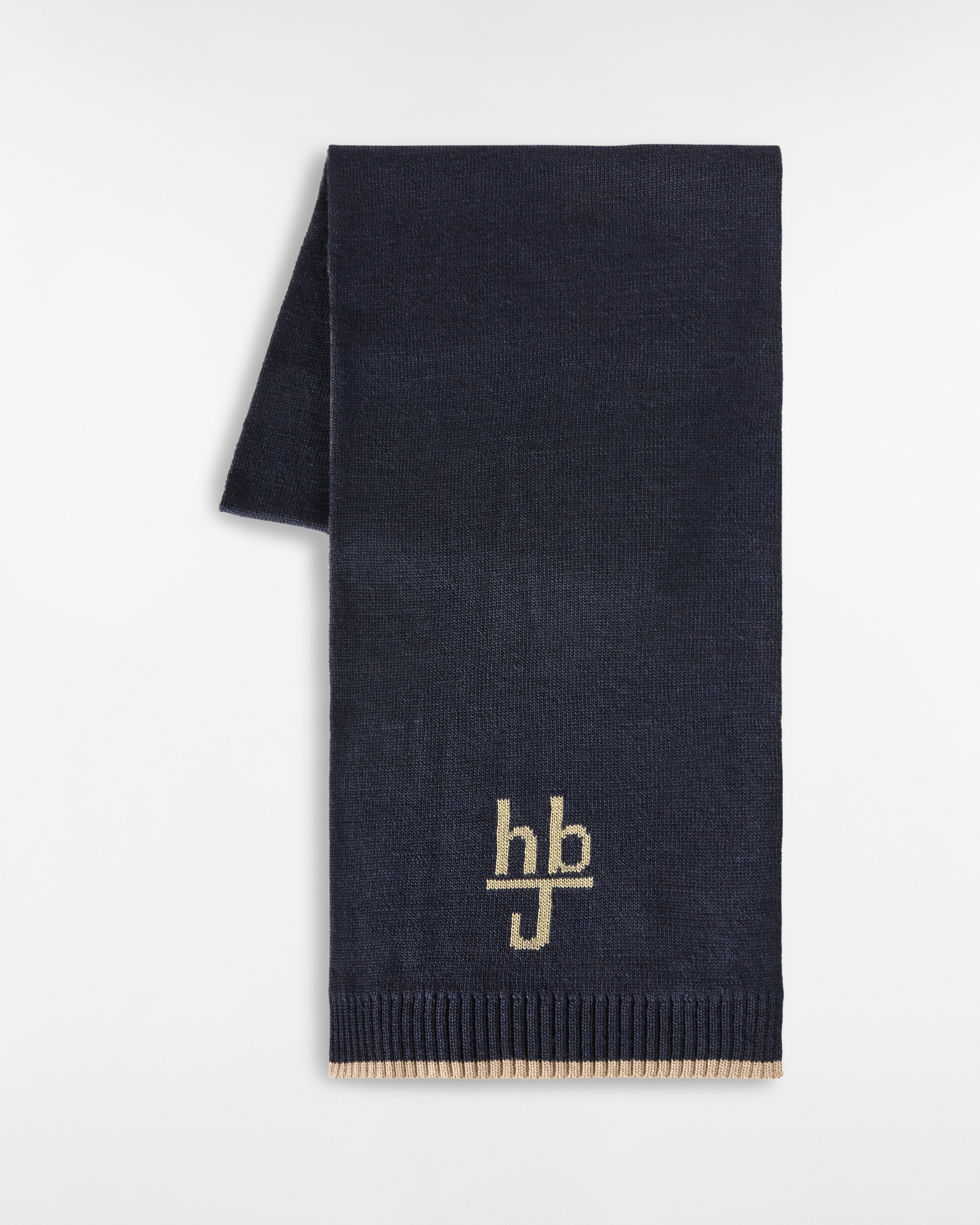 Knitted Scarf with Embroidered Logo and Contrast Border, Dark Blue, large image number 1