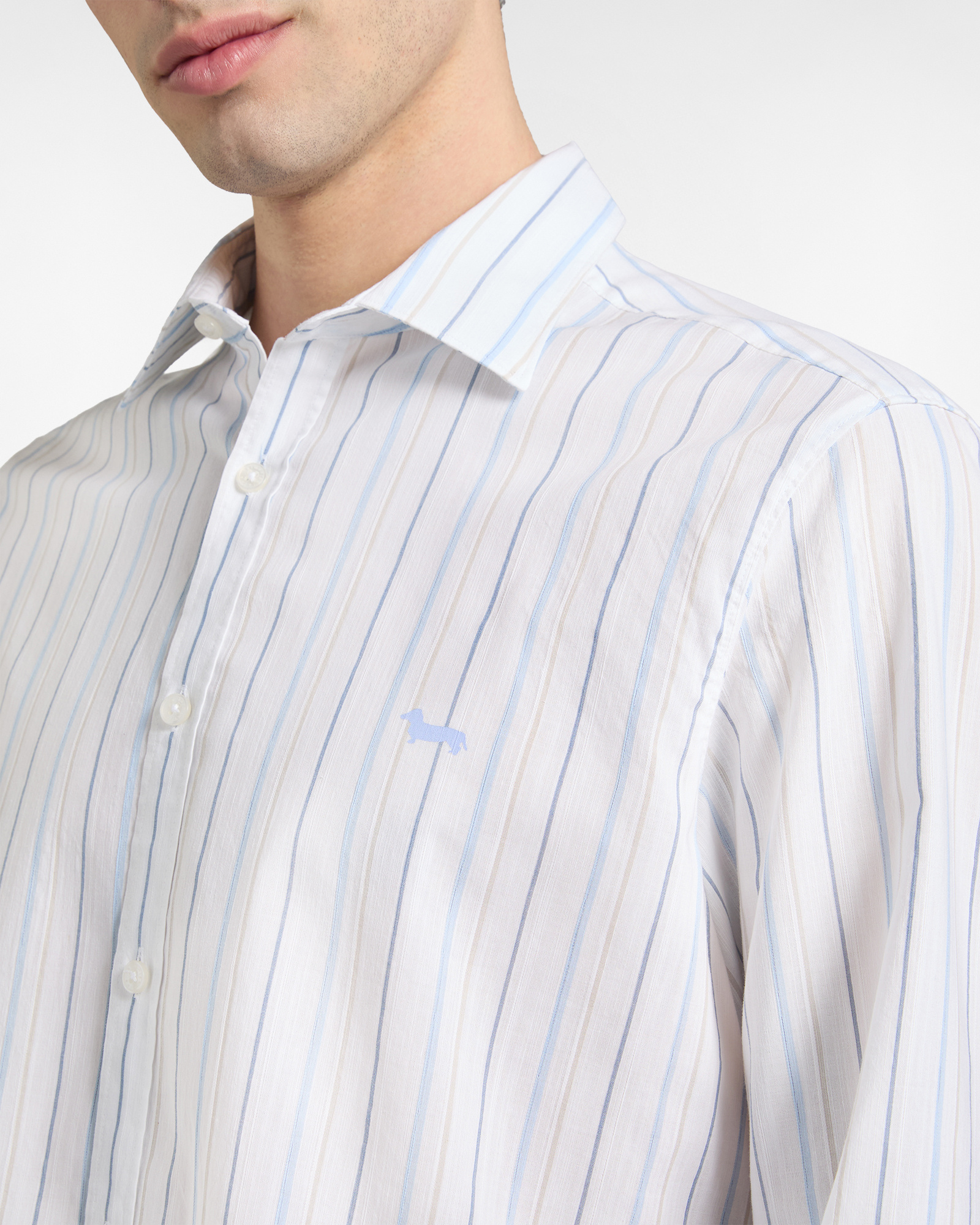 Camicia A Righe Super Light, Celeste, large image number 2