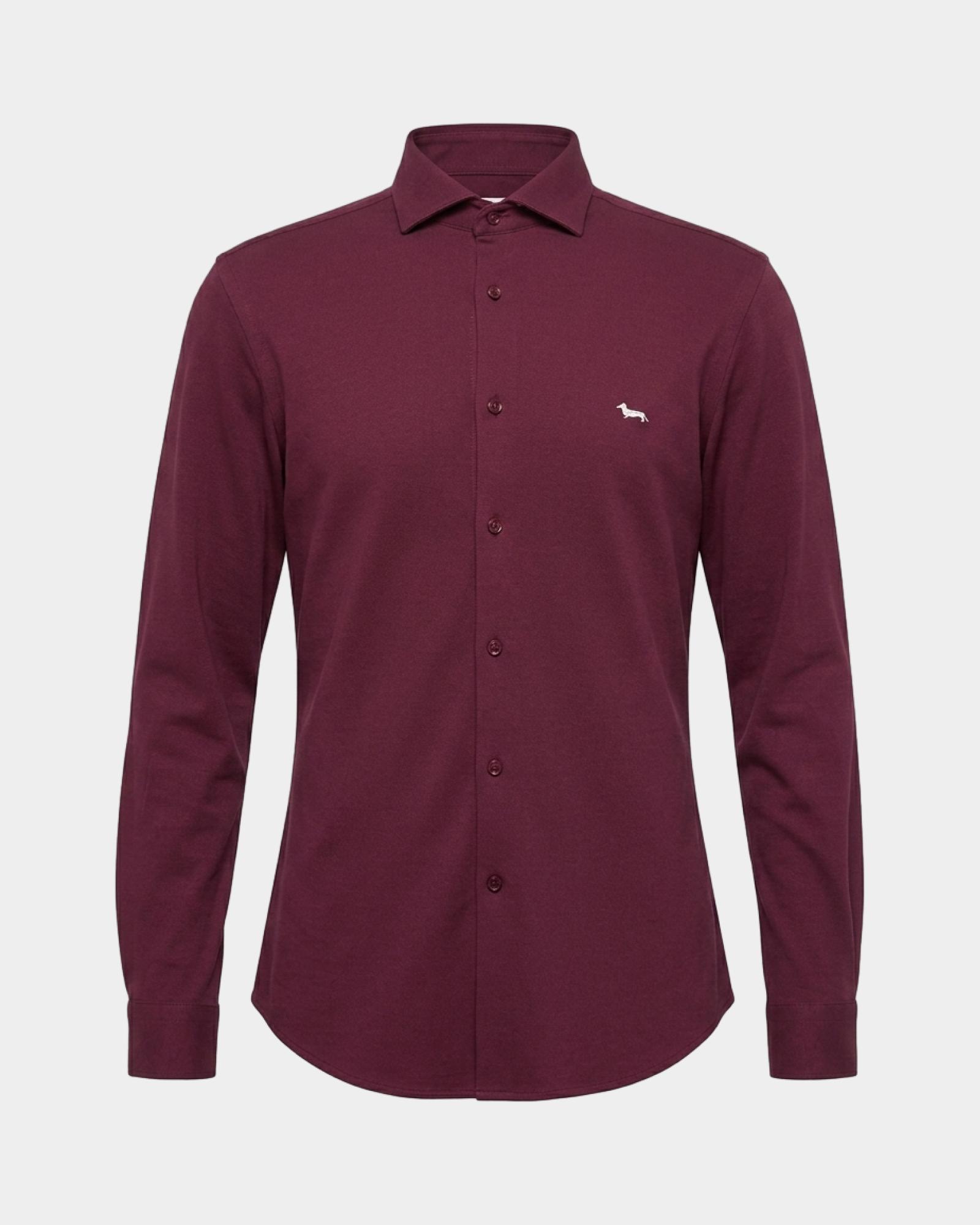 Men's narrow-fit shirt in solid dark  piqu&eacute;, DARK PURPLE, large