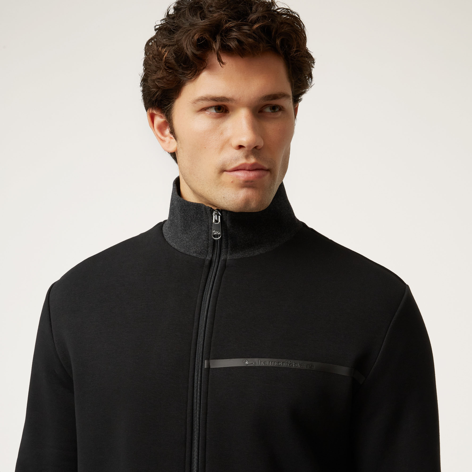 Full-Zip Athleisure Sweatshirt With Contrasting Logo, Black, large image number 2