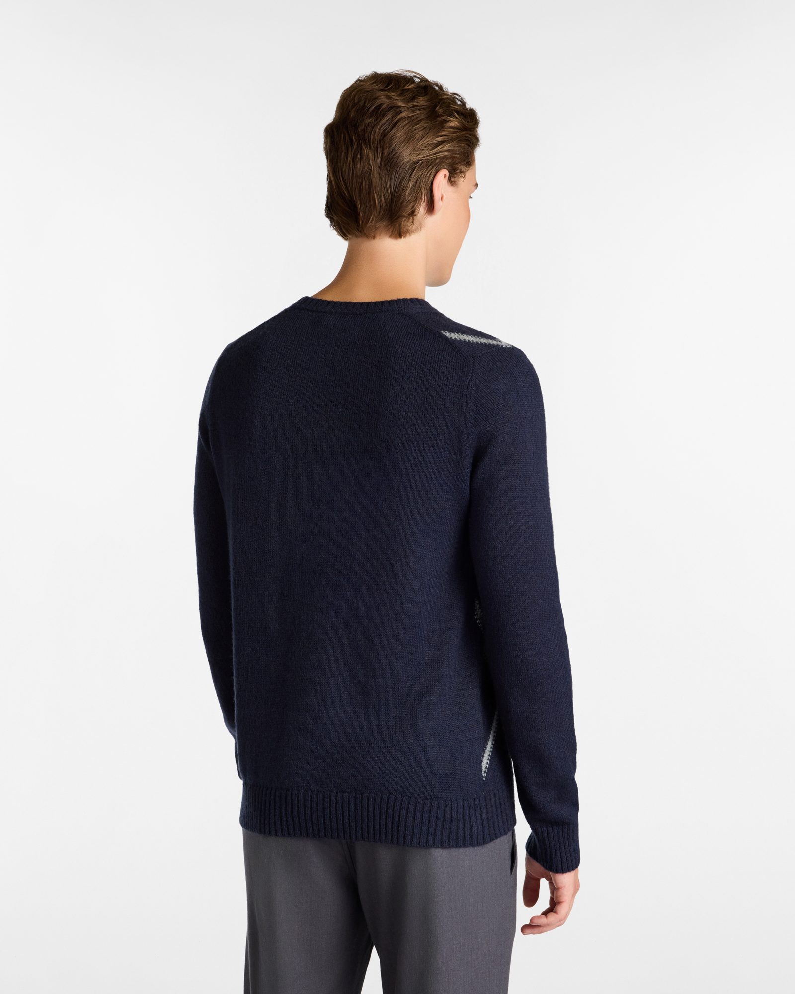 Crewneck Sweater with Argyle Pattern, Dark Blue, large image number 1