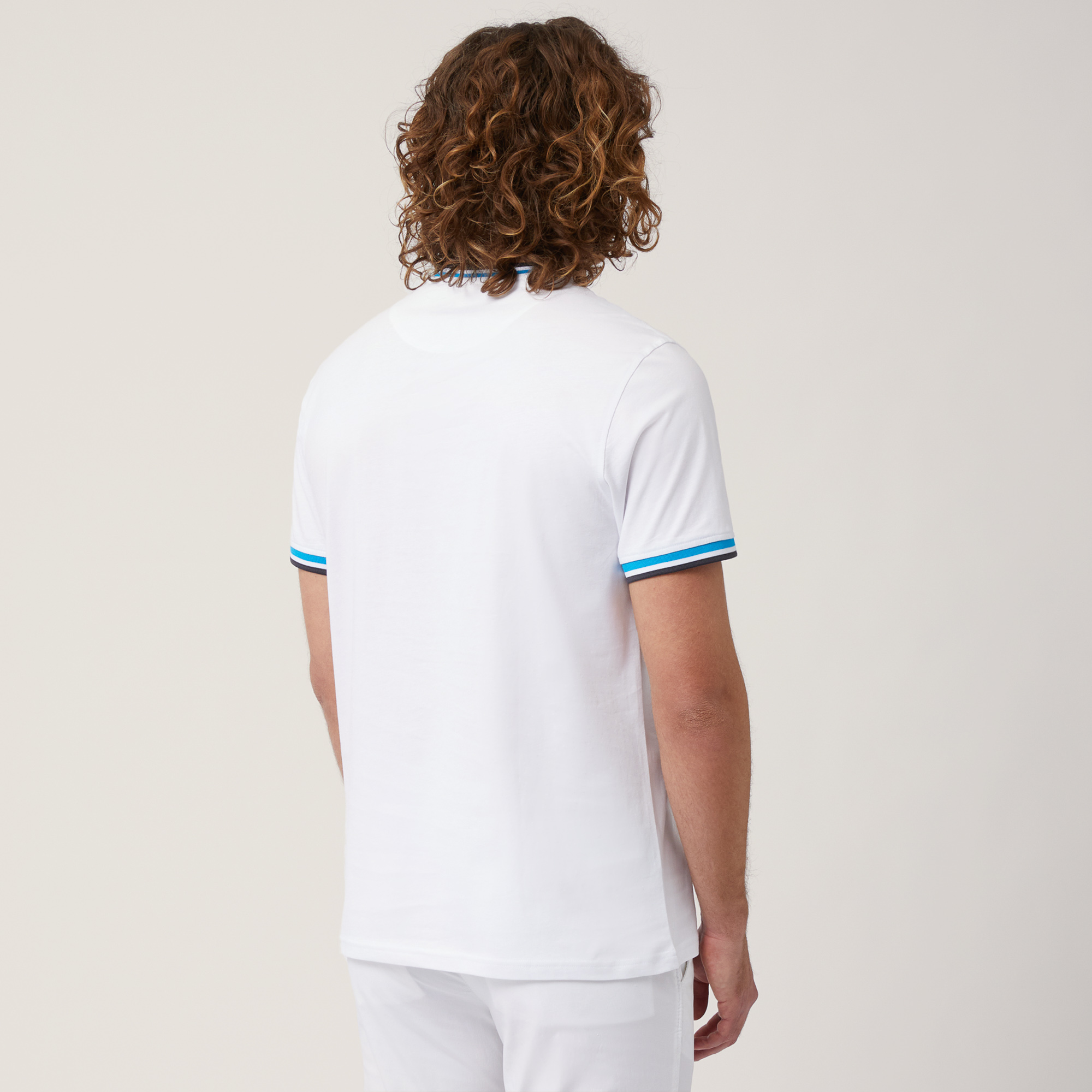 T-Shirt Con Dettagli Rigati, Bianco, large image number 1