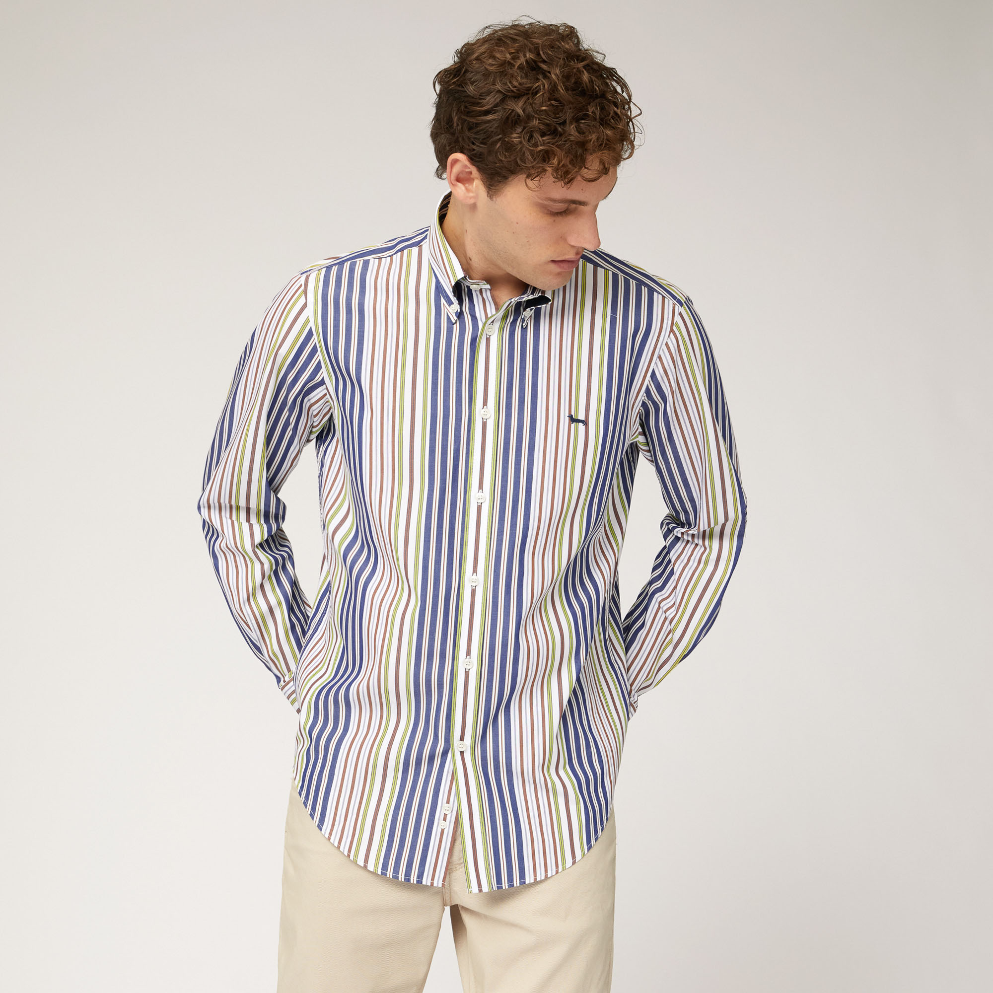 Cotton Shirt with Mixed Stripes