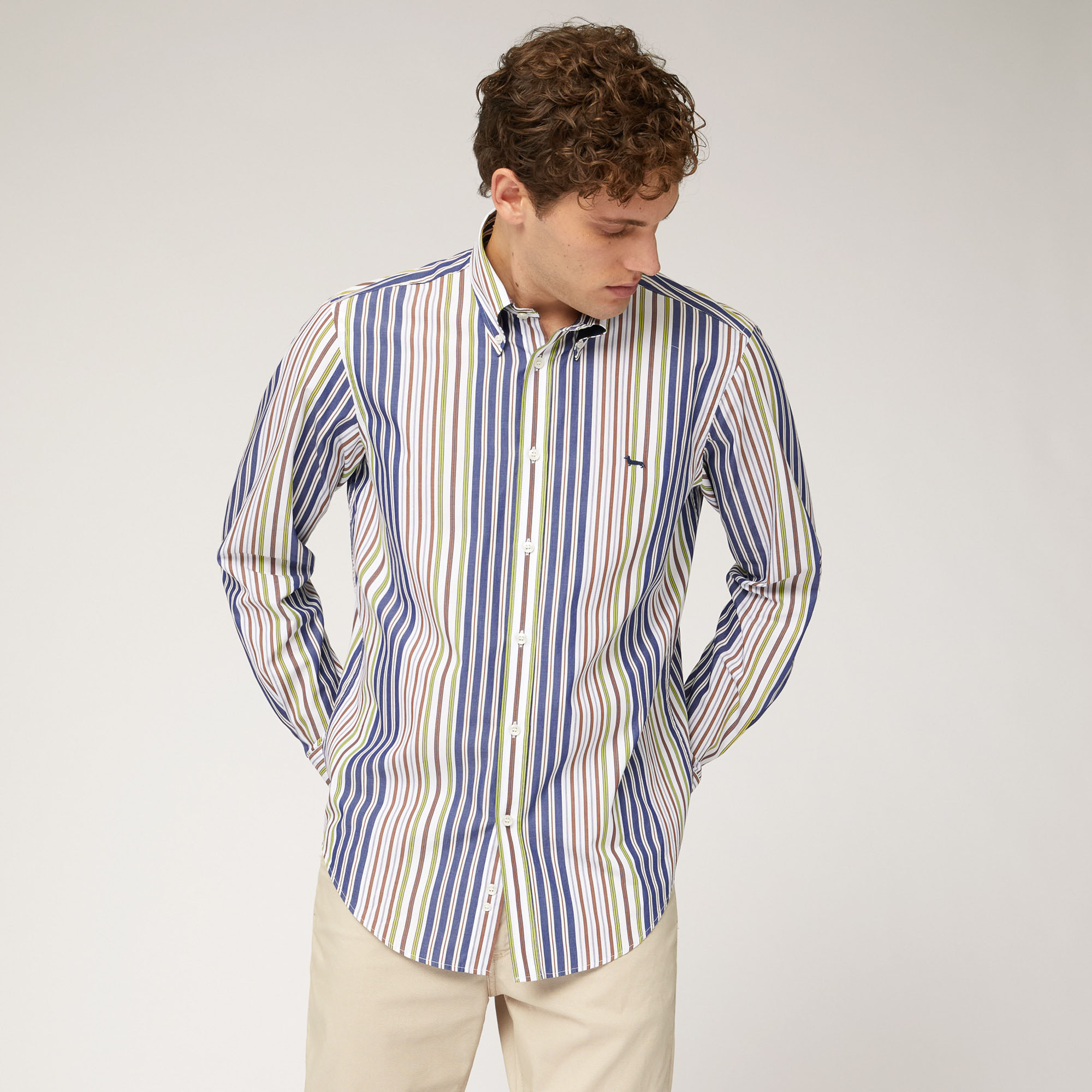 Cotton Shirt with Mixed Stripes, Brown, large image number 0