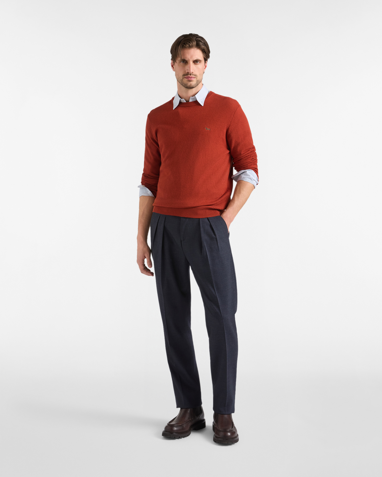 Jersey Hombre en mezcla de lana y algod&oacute;n  Regular Fit, ROJO LADRILLO, large
