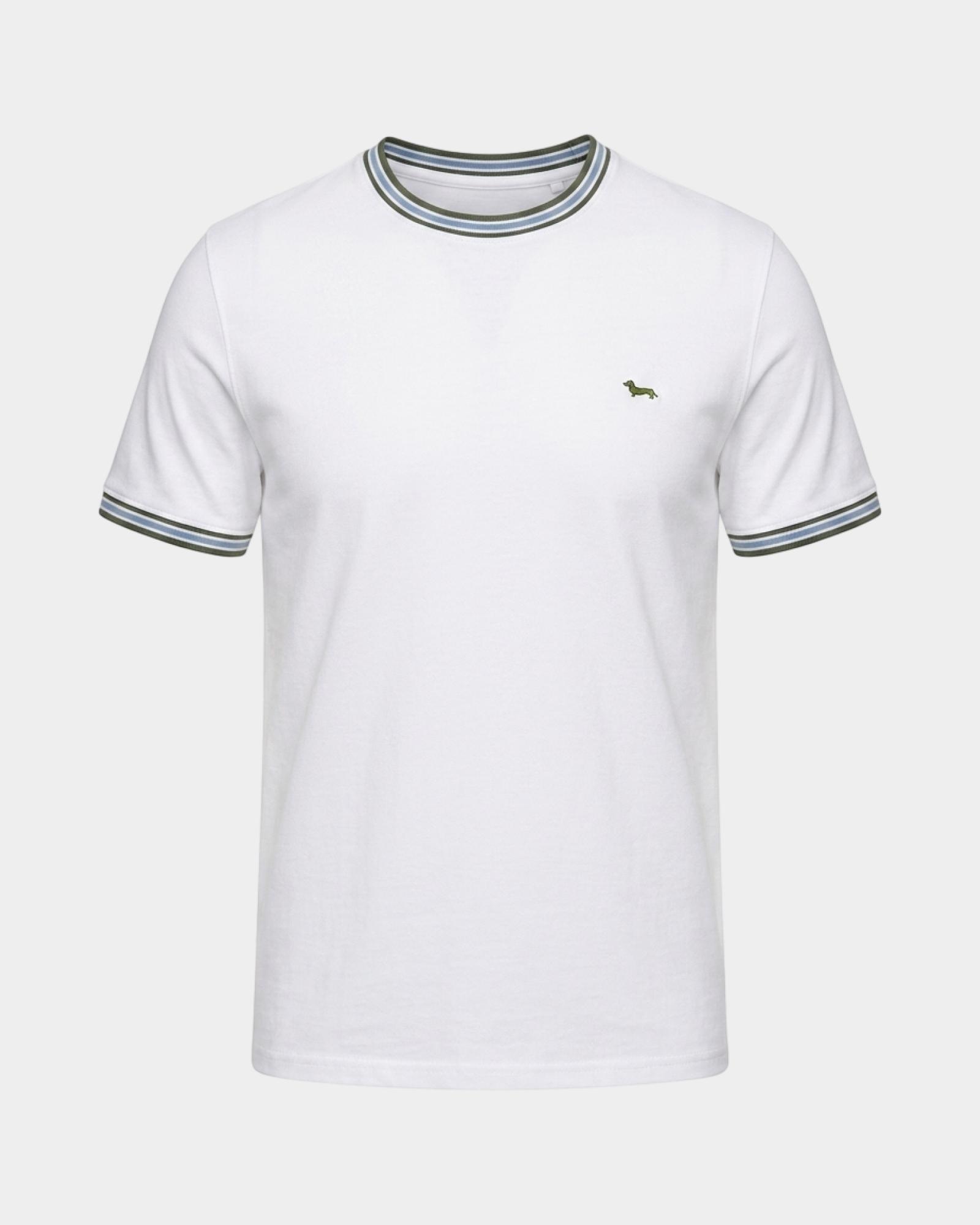 Men's regular-fit T-shirt with striped ribbed crewneck in 100% pure cotton, WHITE, large