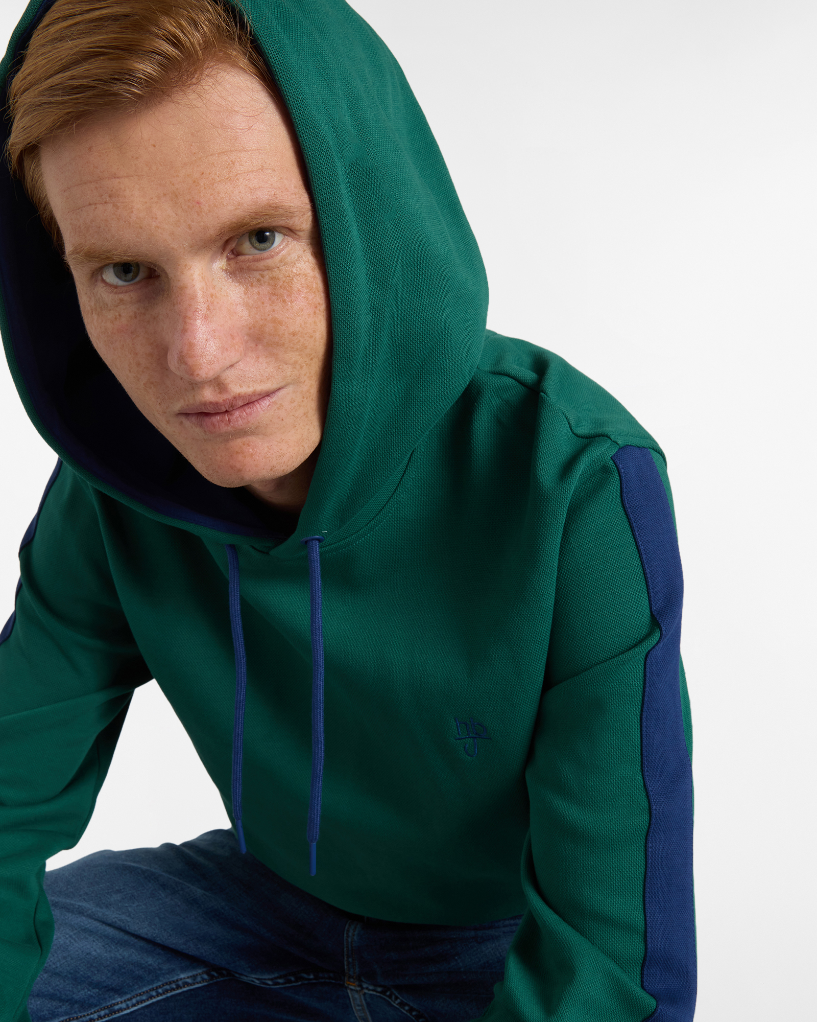 Felpa Uomo con Cappuccio in Piquet, Verde bottiglia, large image number 2