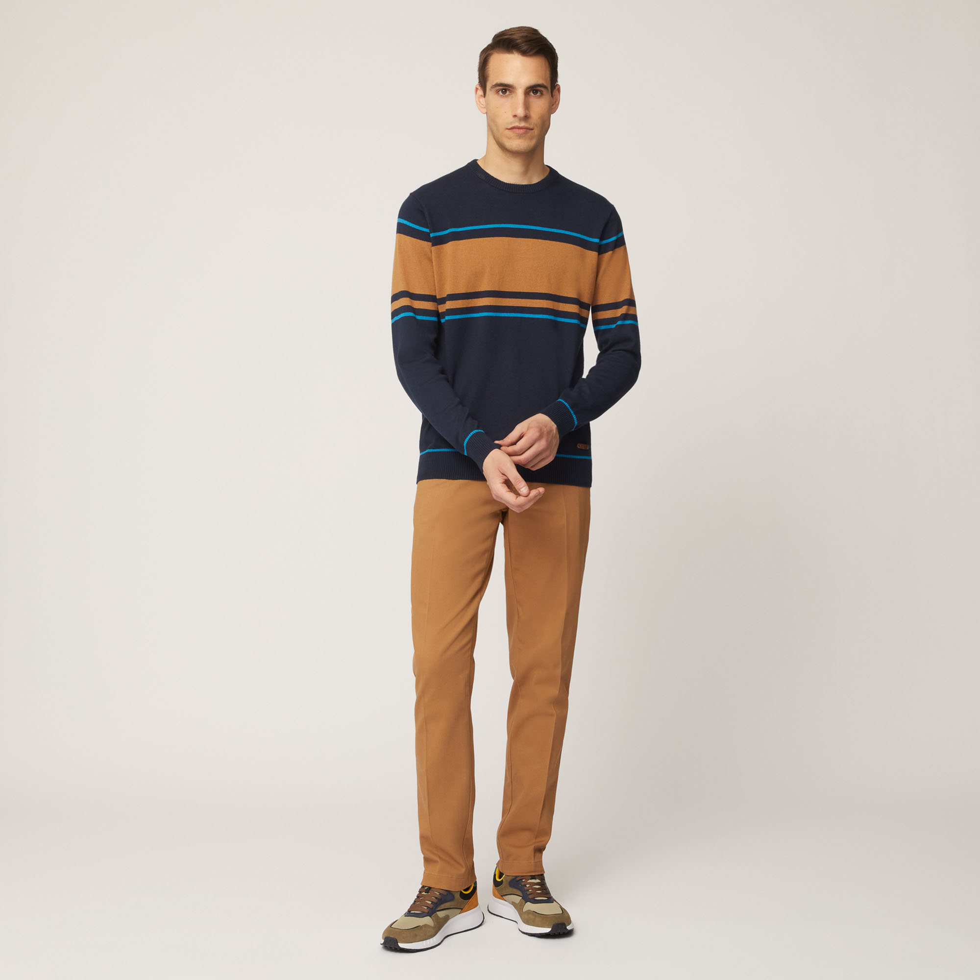 Pullover Girocollo Con Banda Centrale E Righini A Contrasto, Light Blue, large image number 3