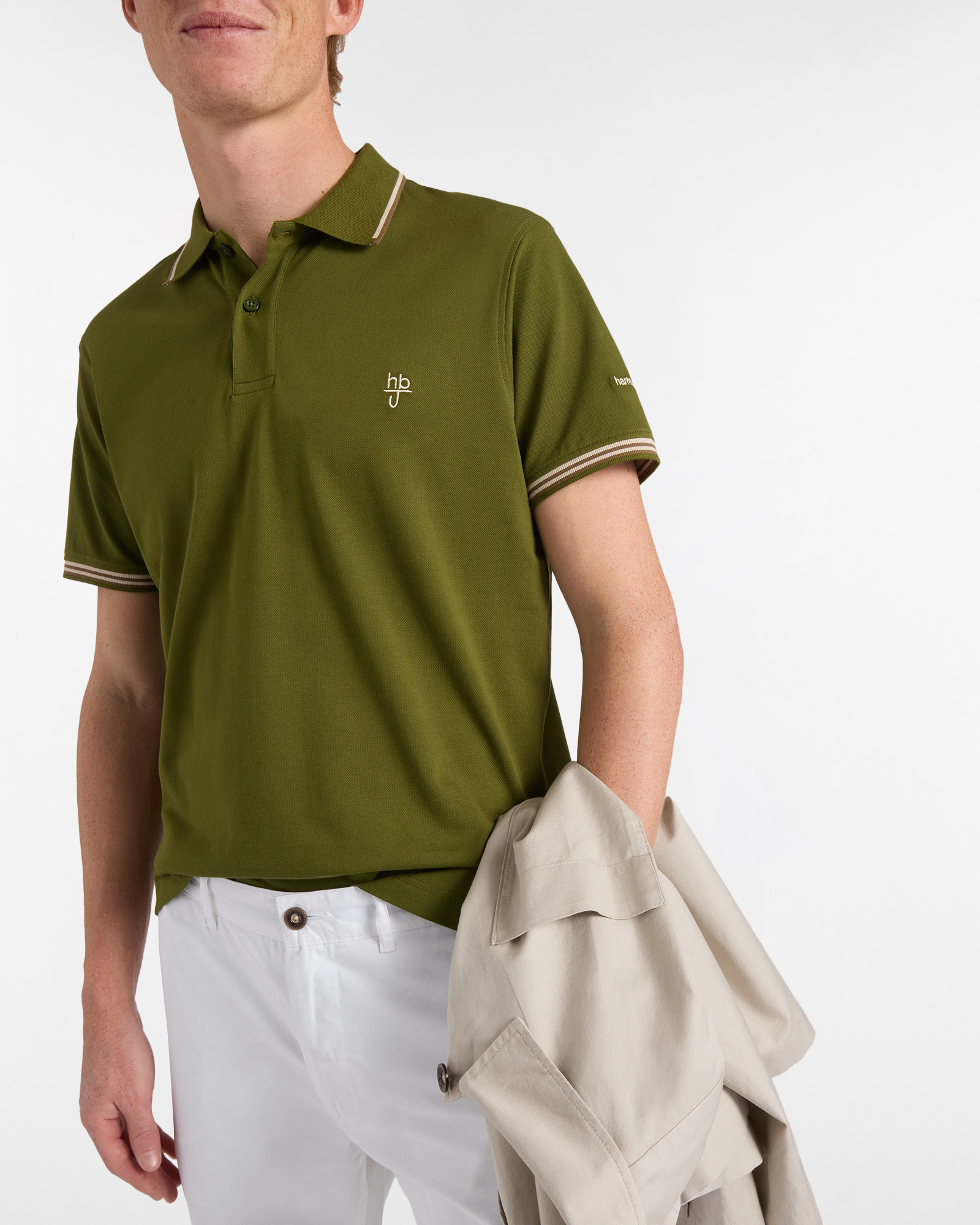 Polo uomo narrow fit con doppio logo, Verde militare, large image number 2