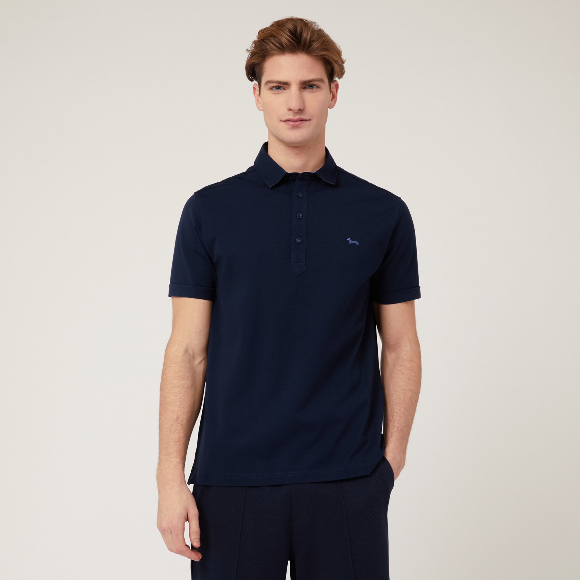 Polo In Cotone Stretch, Blu Navy, large