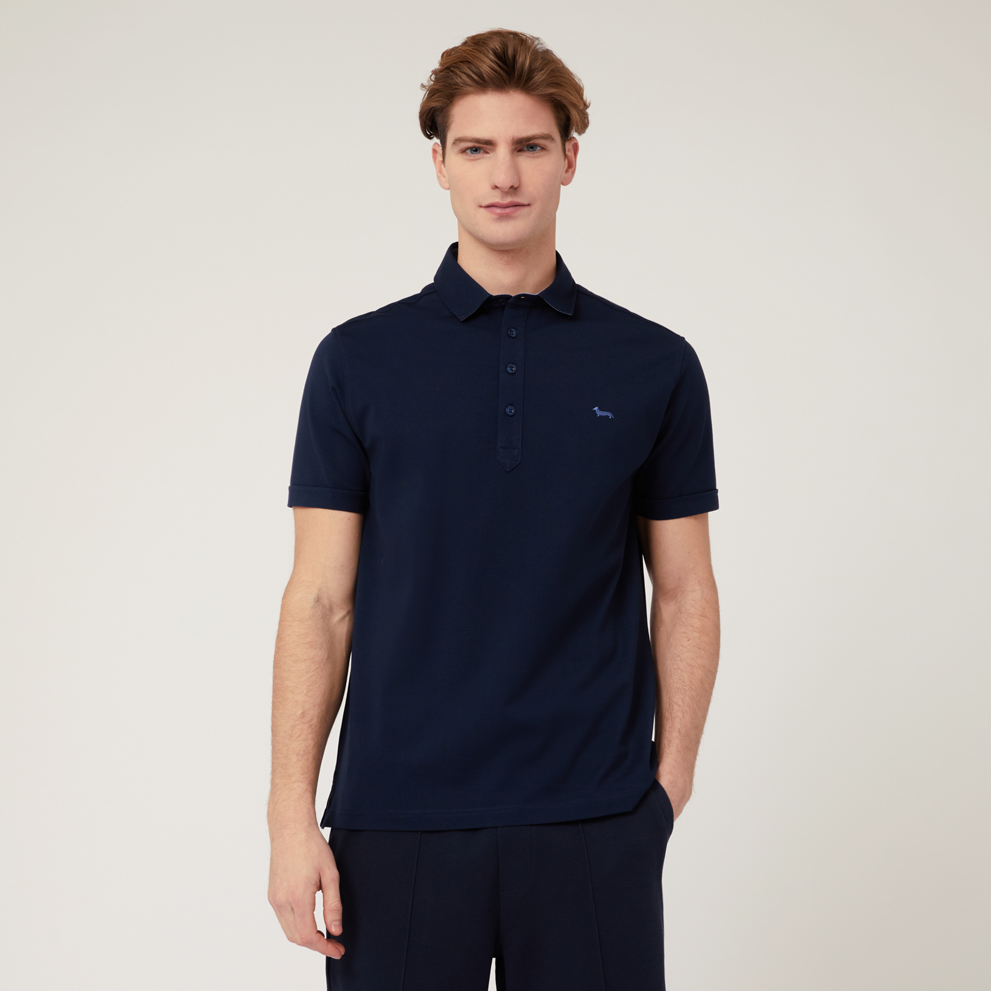 Stretch Cotton Polo Shirt, Blue, large image number 0