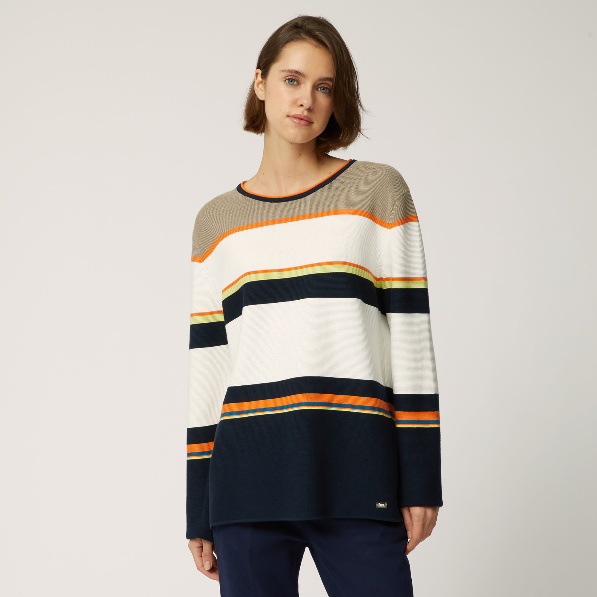 Pullover In Cotone A Righe Elevate Dutility, Blu Navy, large image number 0