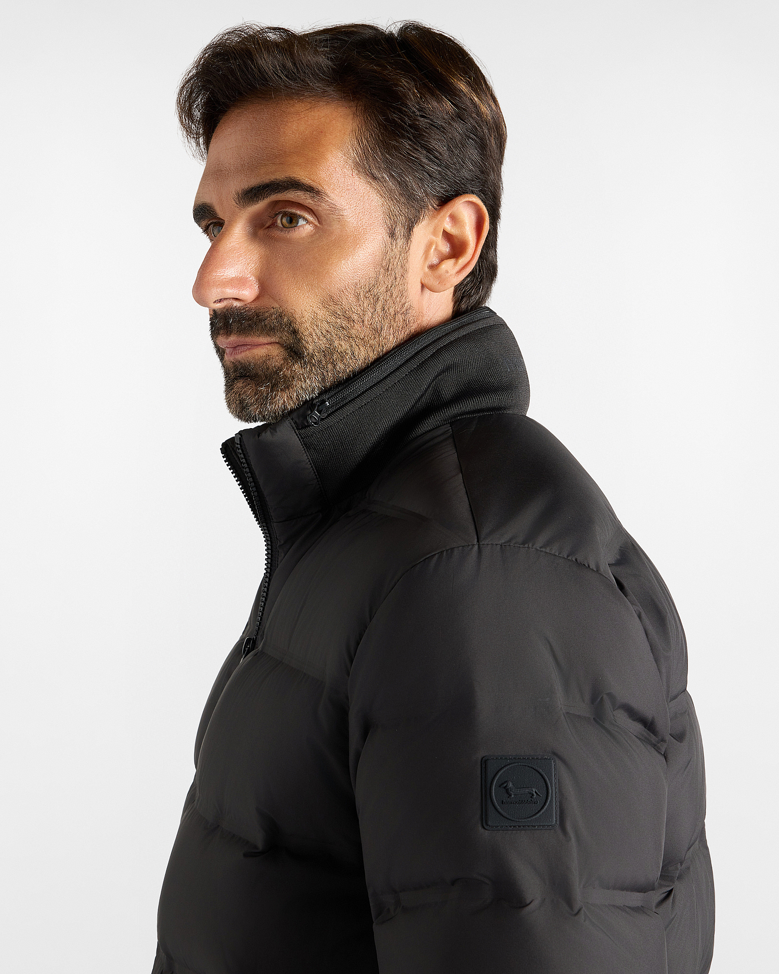 Bomber Uomo con collo in costina in tessuto tecnico, NERO, large