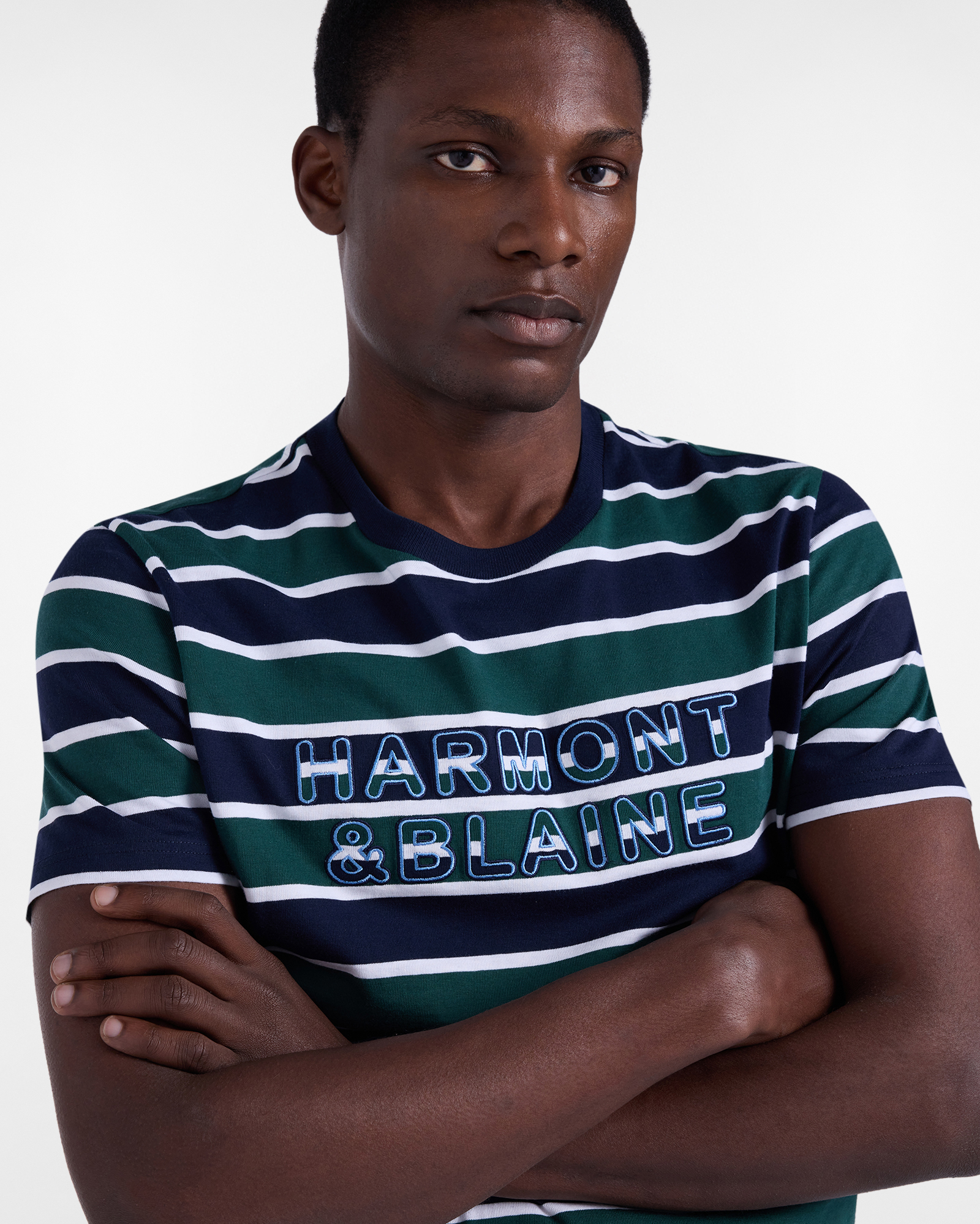 T-shirt with stripes and embroidered logo, Blue, large image number 2