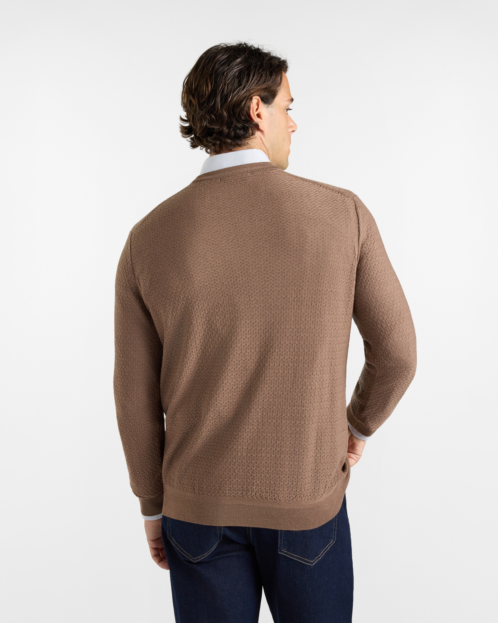 Maglia girocollo HBJ Uomo in pura lana, BEIGE, large