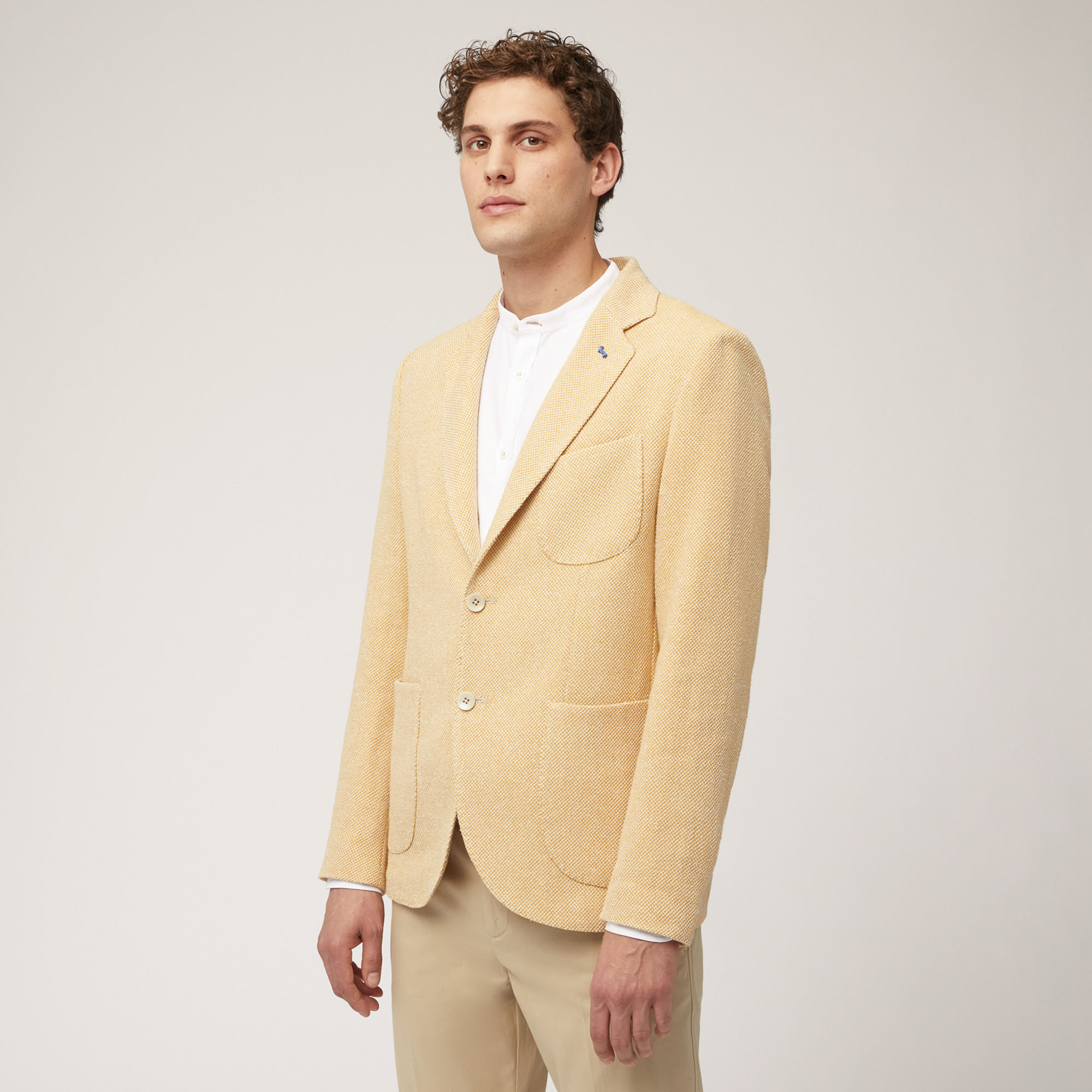 Cotton and Linen Jacket with Pockets and Breast Pocket