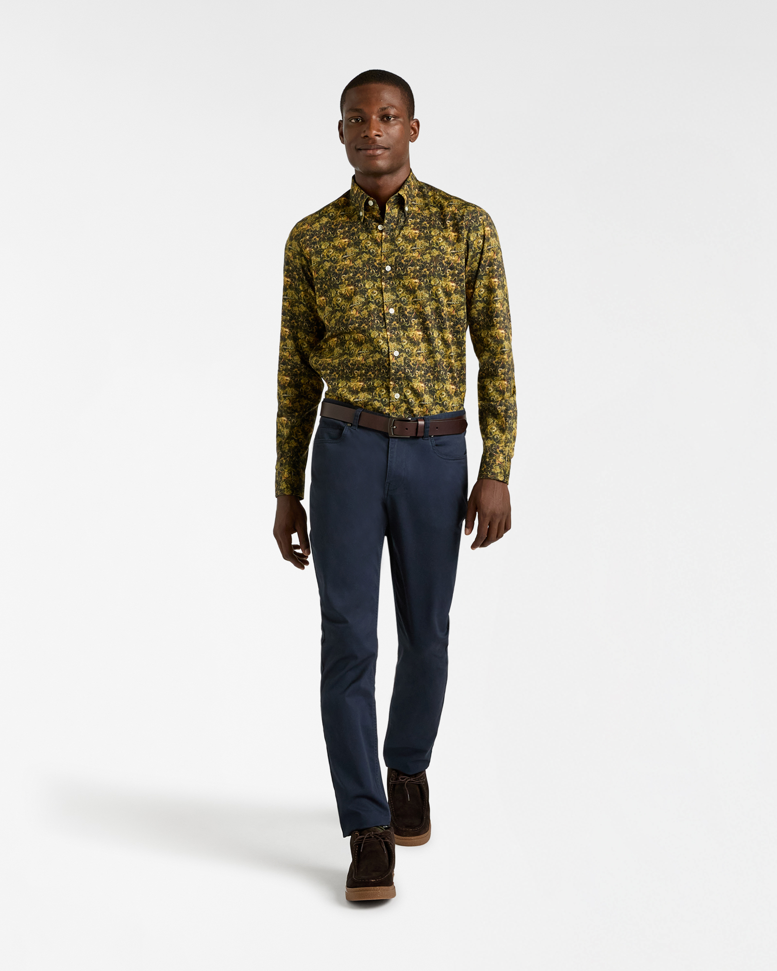 Floral Pattern Cotton Shirt, Brown, large image number 3