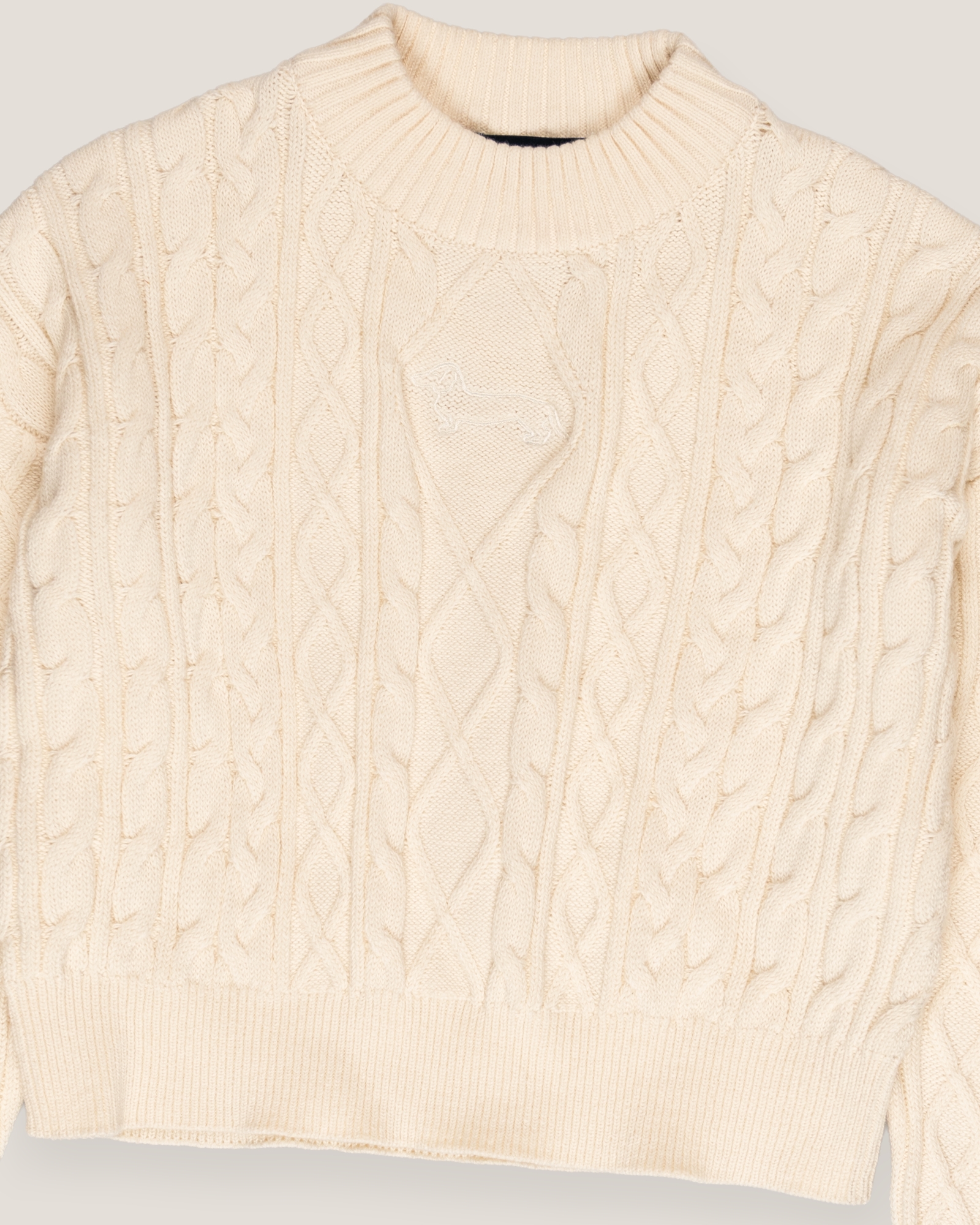 Cable and diamond knit sweater, Ivory, large
