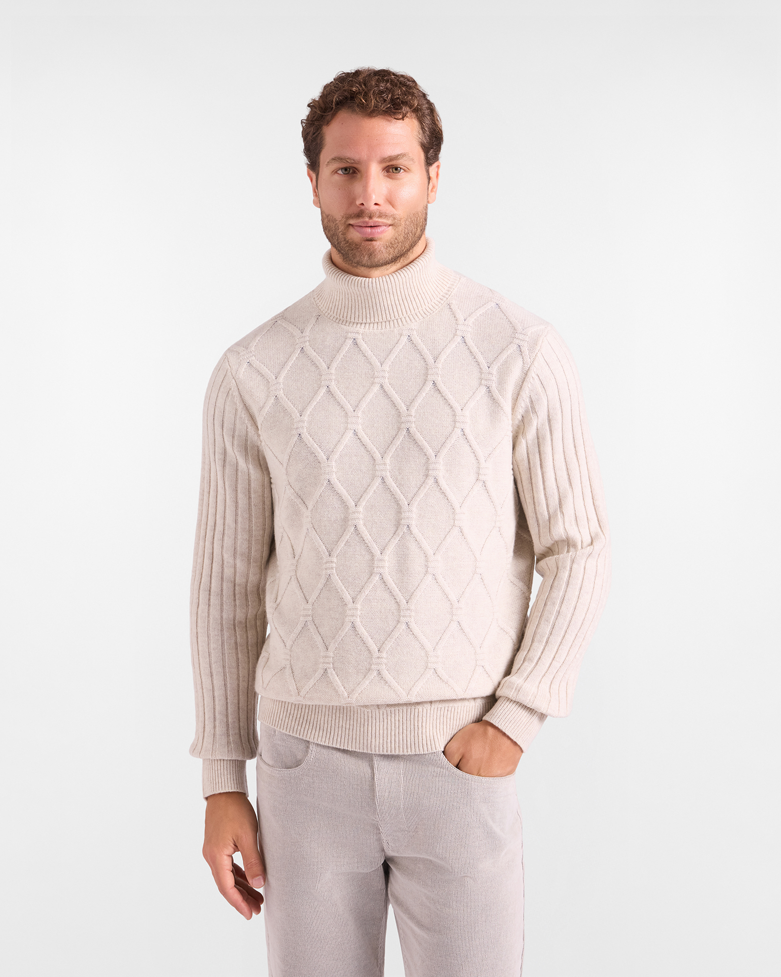 HBJ Men&rsquo;s Natural White Mohair Blend Turtleneck