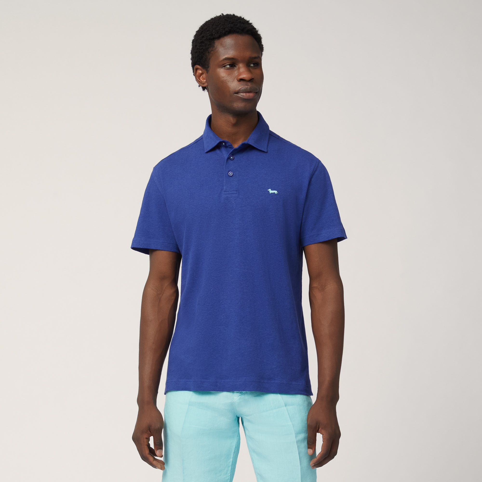 Poloshirt aus Baumwoll-Leinen-Jersey, Blau, large