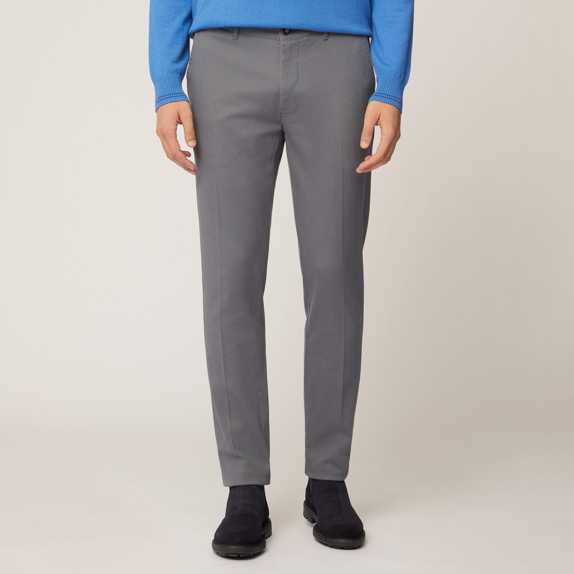 Pantalone Chino Narrow In Twill Pesante Di Cotone , Grigio, large image number 0