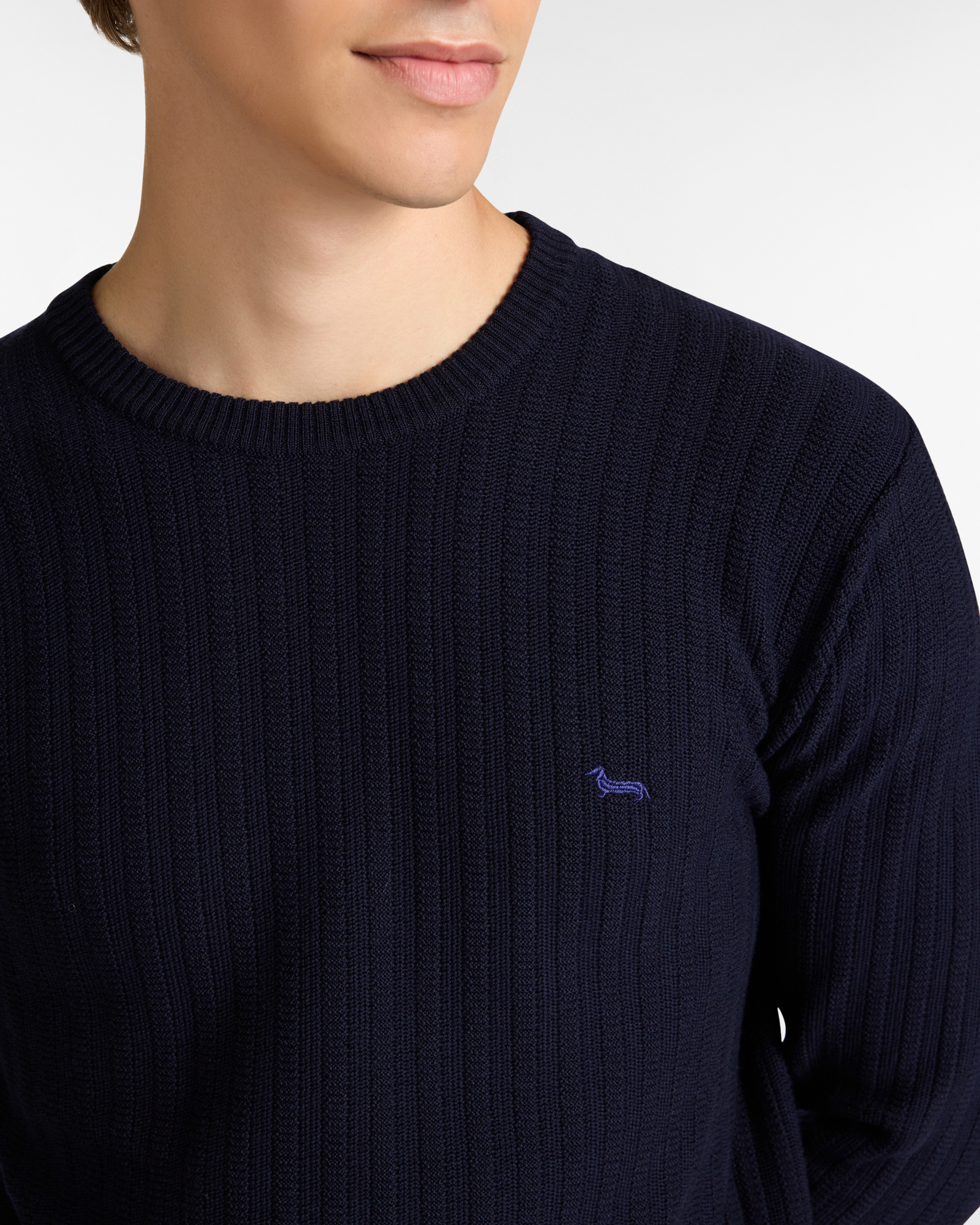 Ribbed Wool Pullover, Navy Blue, large image number 2
