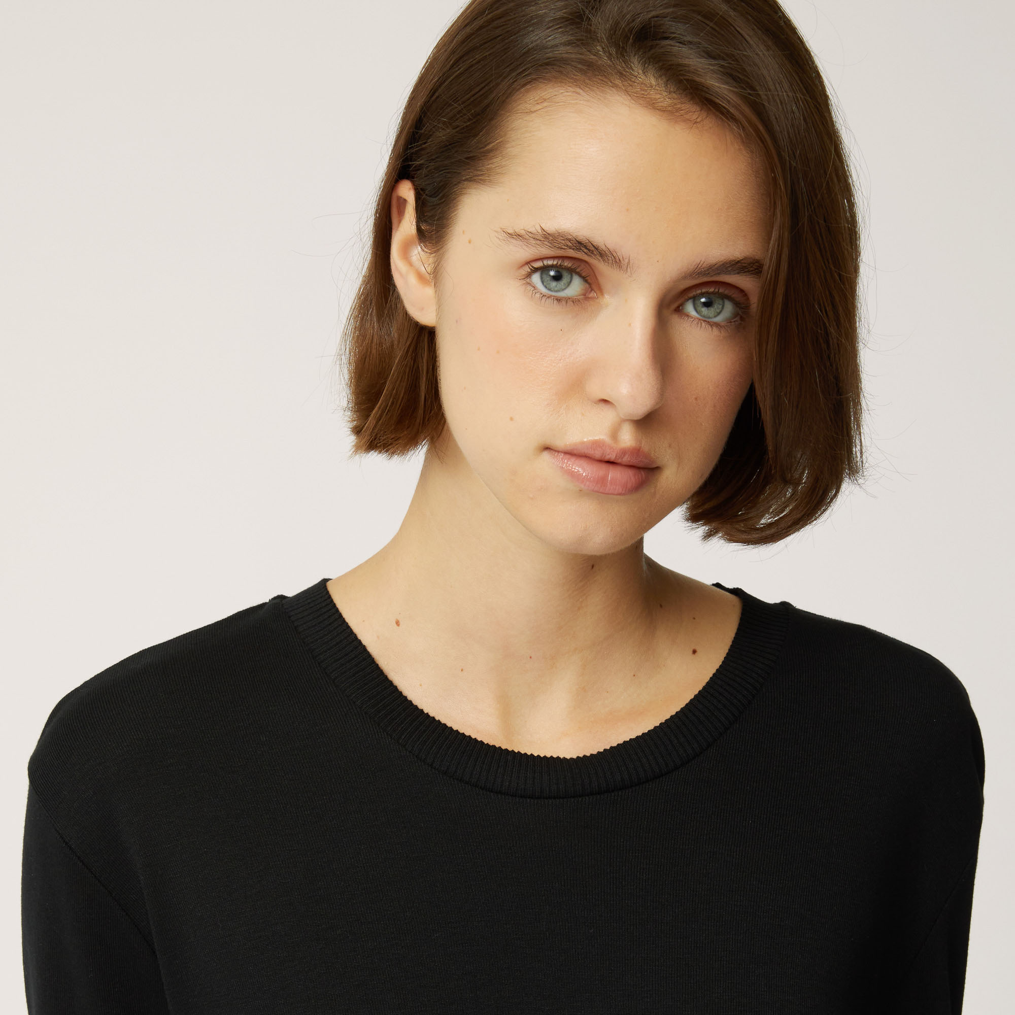 Camiseta De Algodón Y Modal Con Mangas Tres Cuartos, Negro, large image number 2