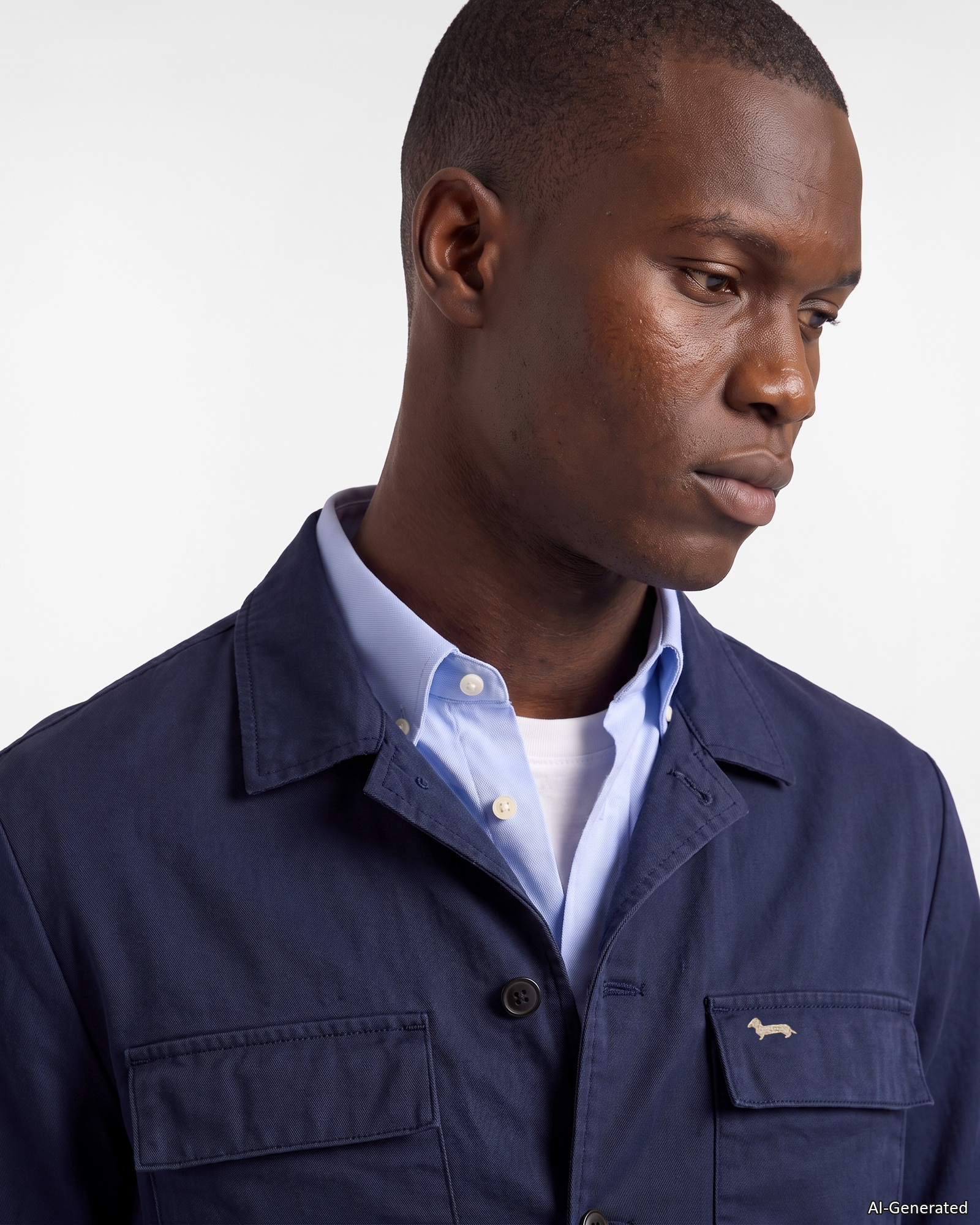 Overshirt Uomo tinto capo con tasche raso Over Fit, BLU NAVY, large