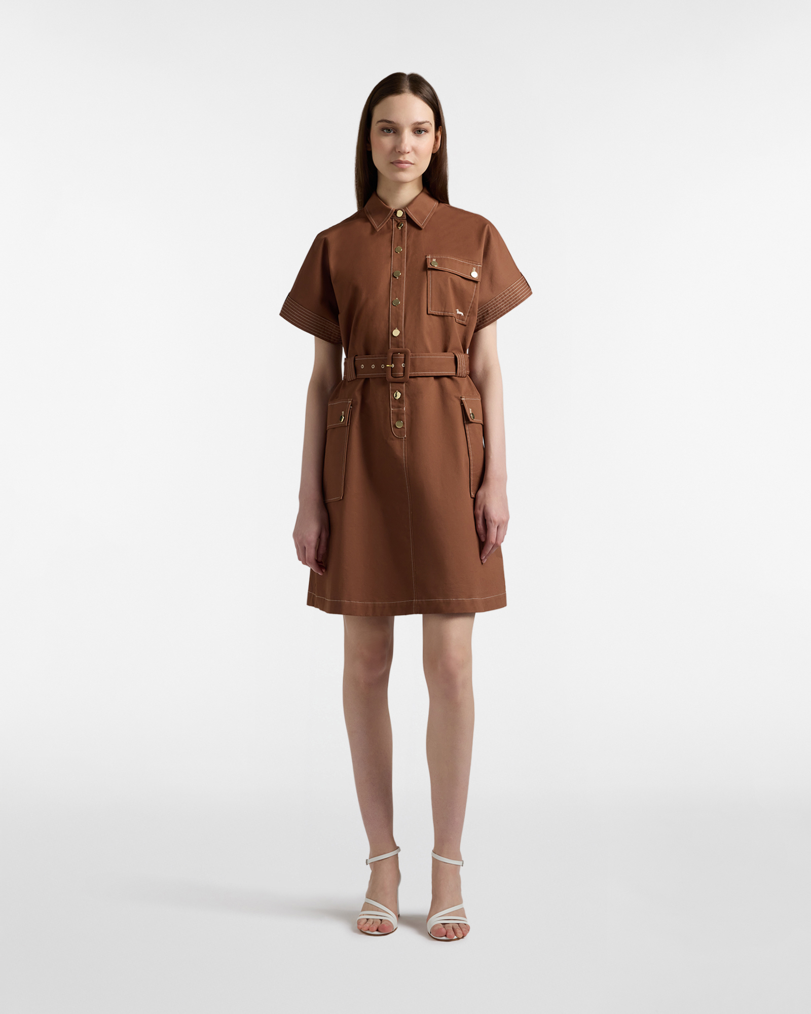 Shirt dress with pockets and belt