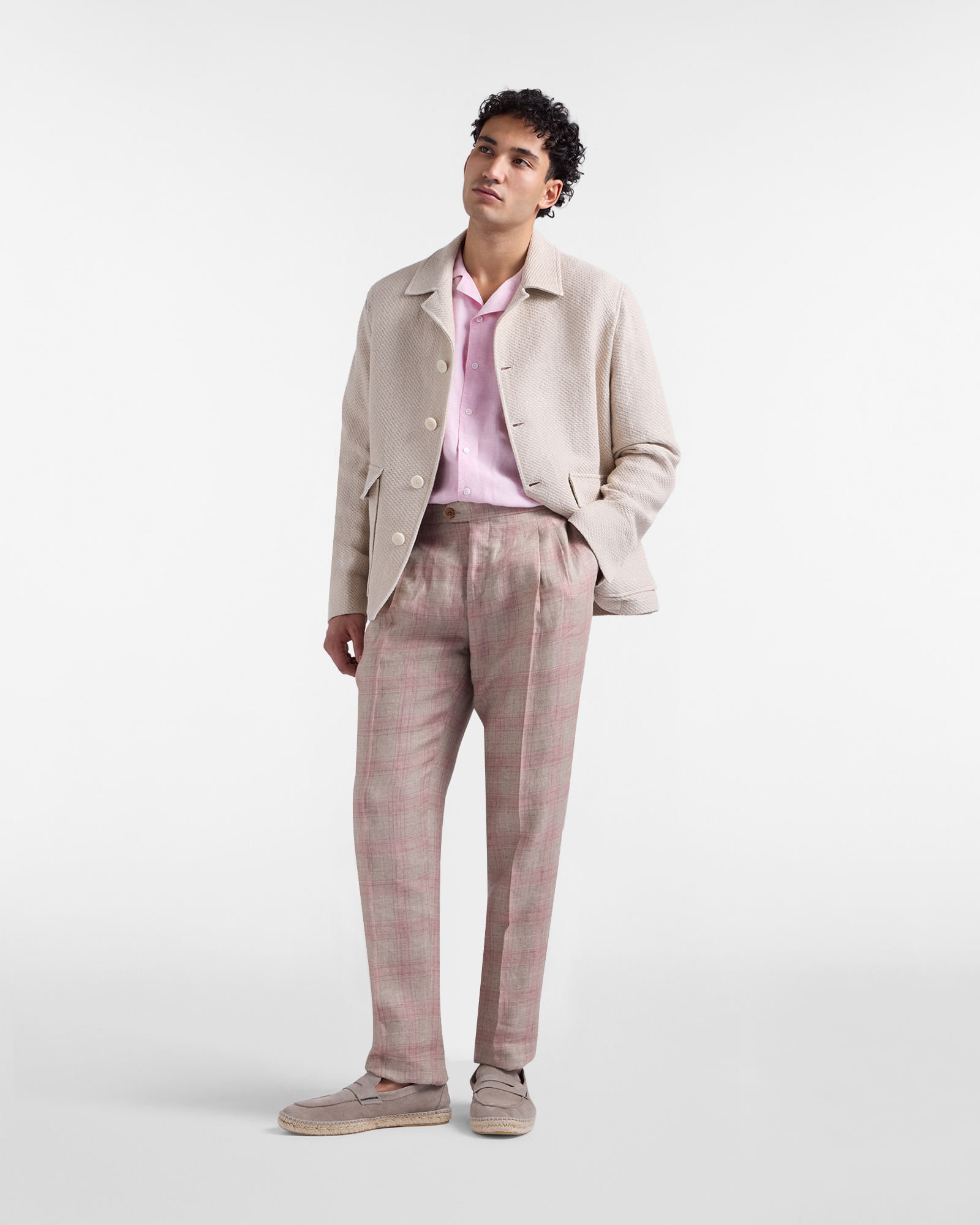 Men's Craftsmanship in Color check trousers with double tucks, Beige, large image number 3