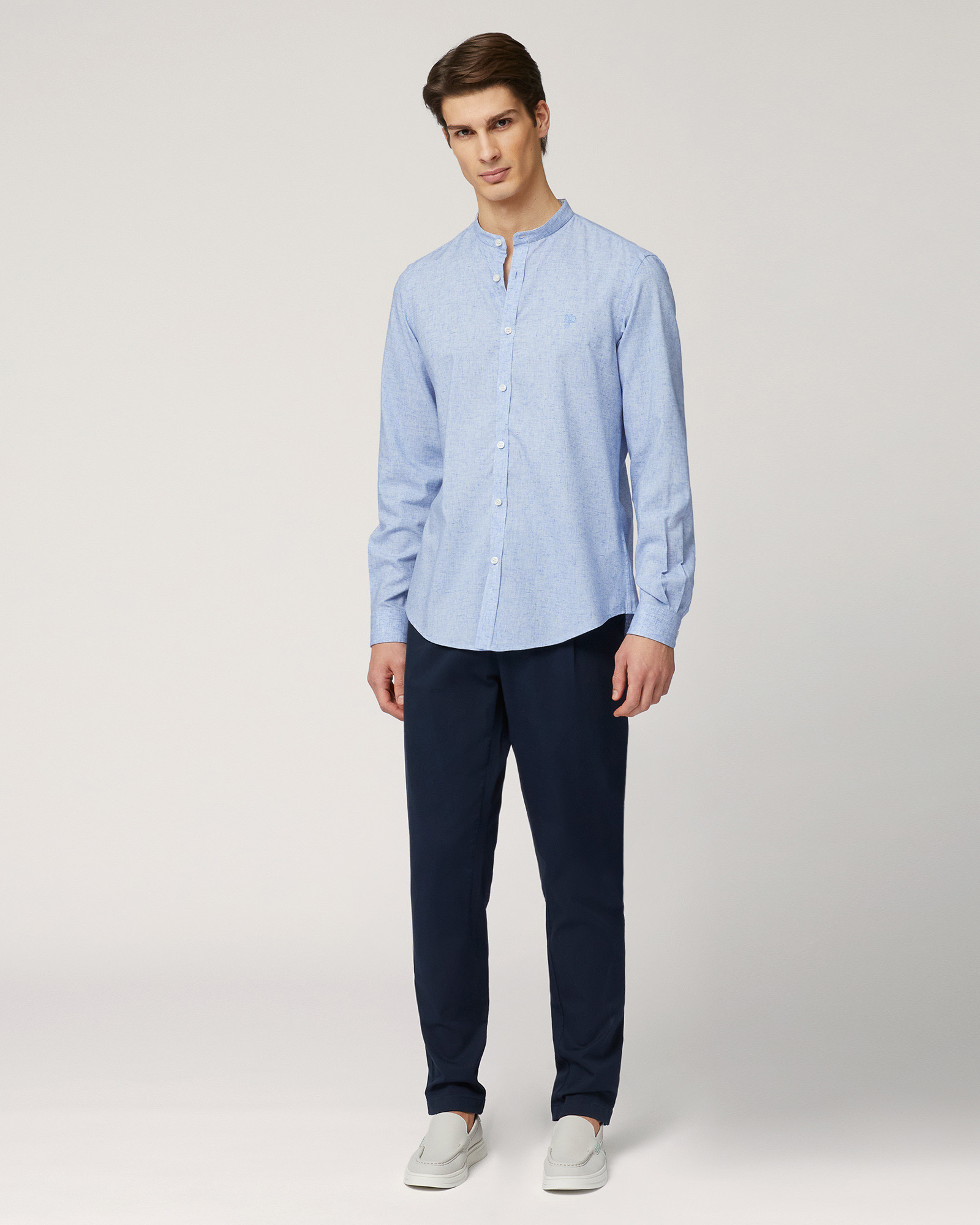 Camicia Coreana Misto Cotone, Azzurro Sport, large image number 3