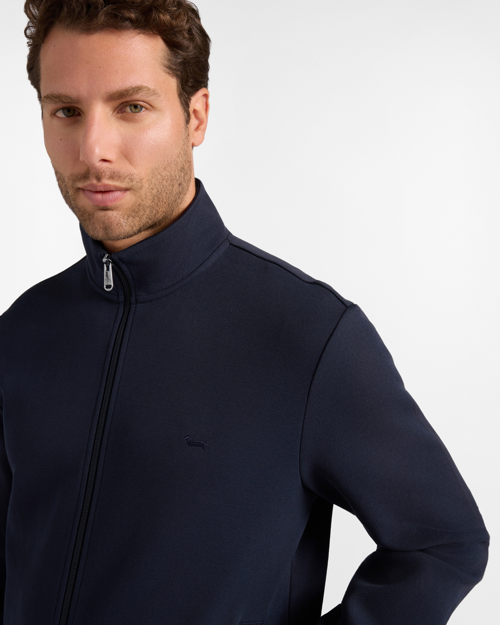 Sudadera para hombre con cremallera completa en piqu&eacute;  con acabado de rayas, AZUL MARINO, large image number 2