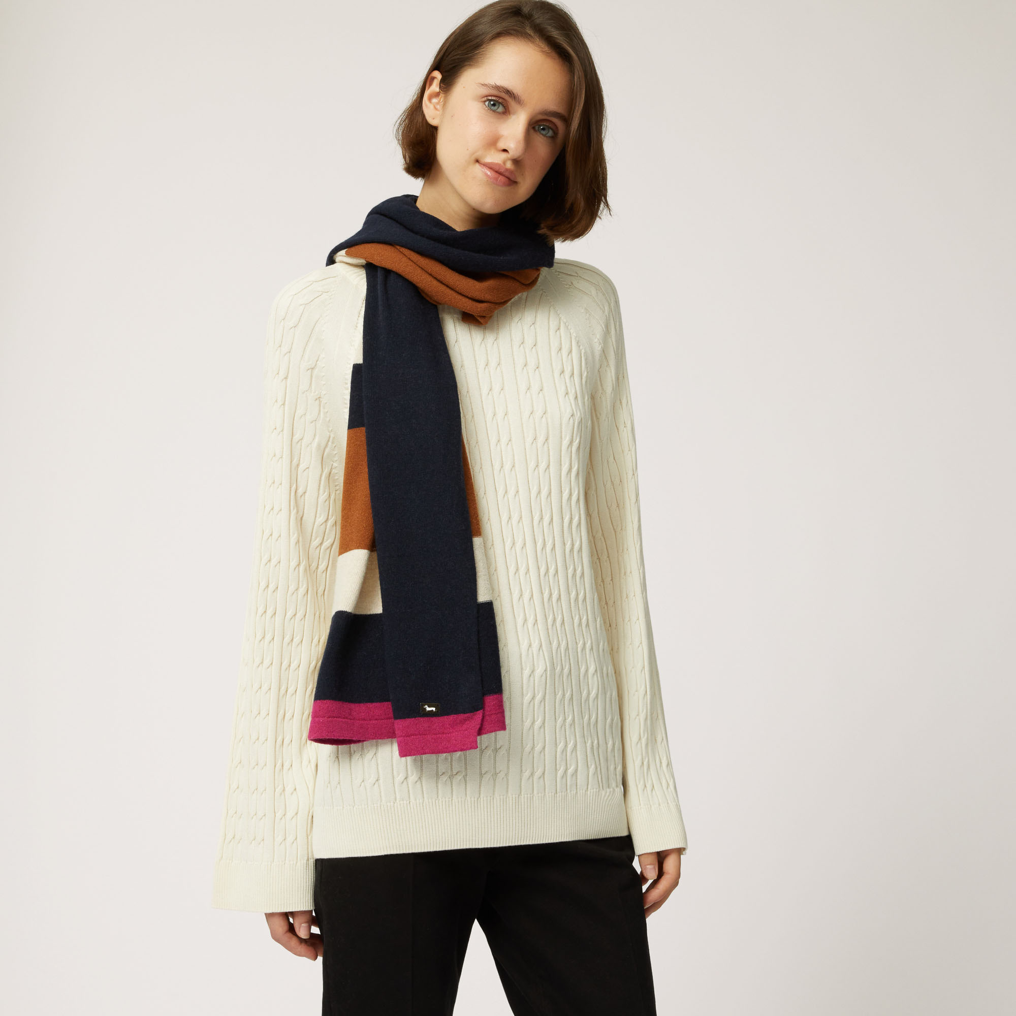 Color Block Effect Wool And Viscose Scarf, White, large image number 2