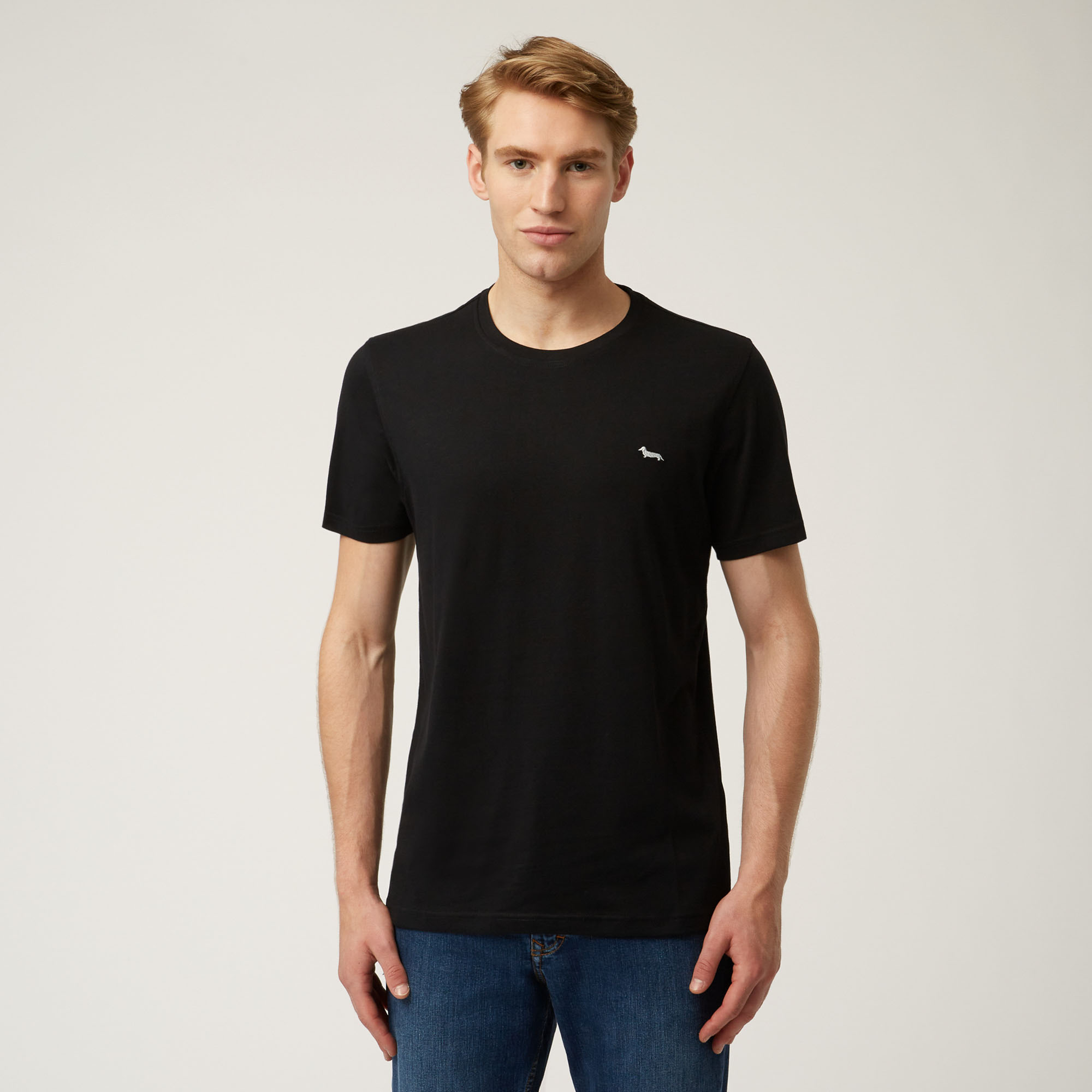 Einfarbiges Essentials t shirt aus baumwolle, Schwarz, large