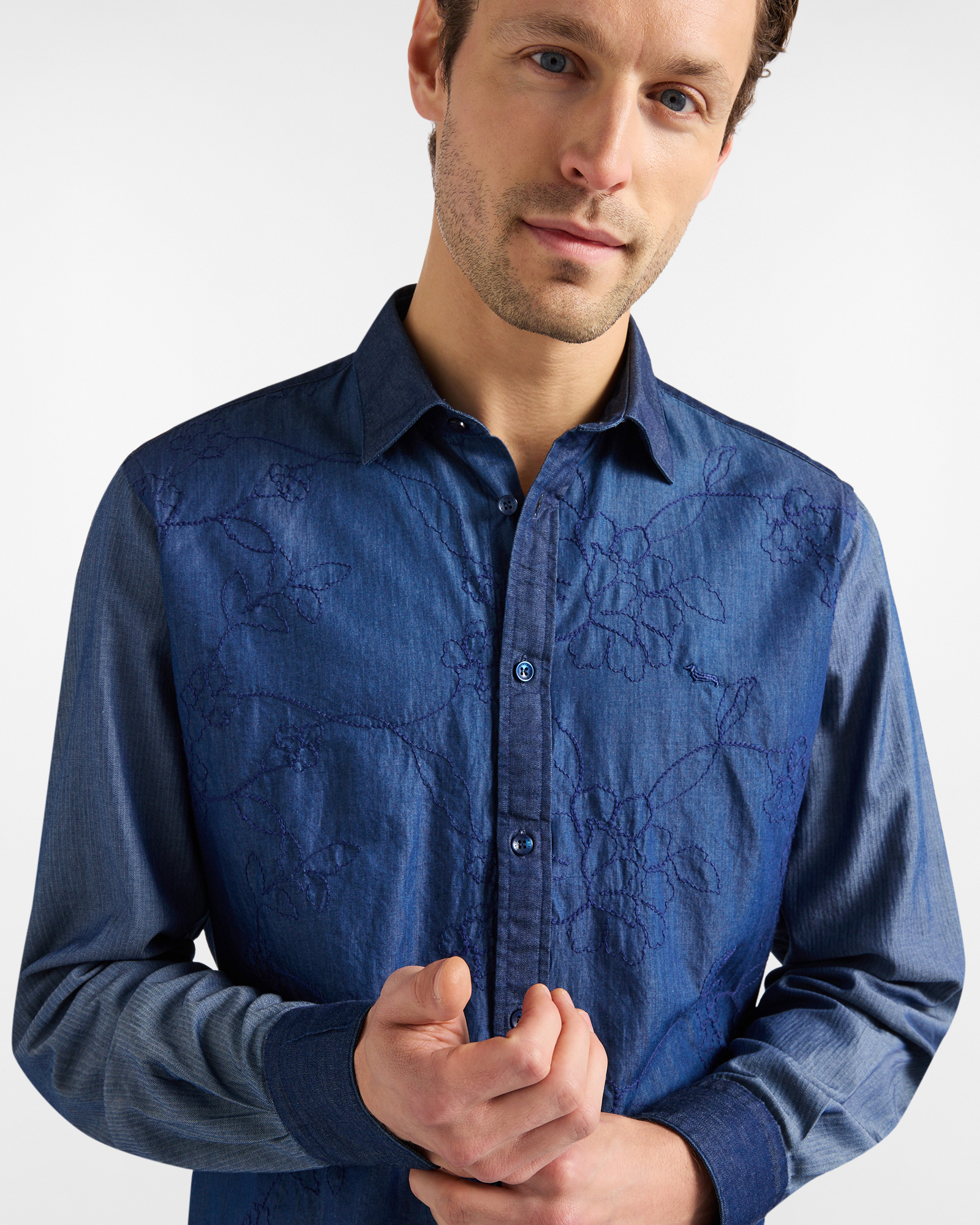 Patchwork shirt with embroidery
