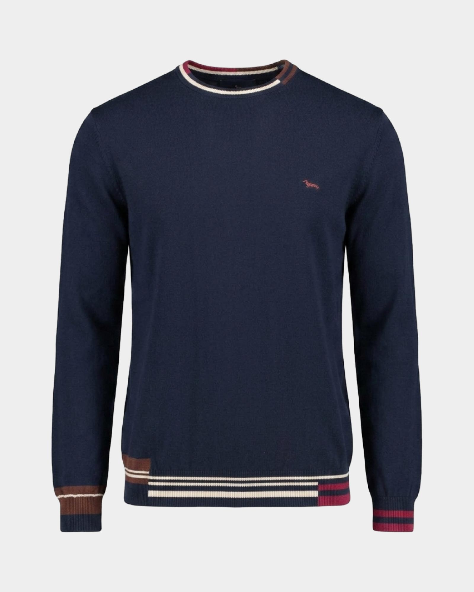Herrenpullover aus Wolle und Baumwolle mit regul&auml;rer Passform, MARINEBLAU, large