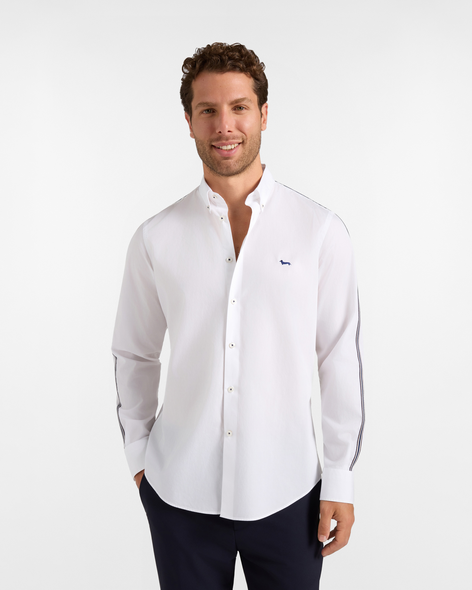 Men's regular-fit white peach poplin shirt with ribbon