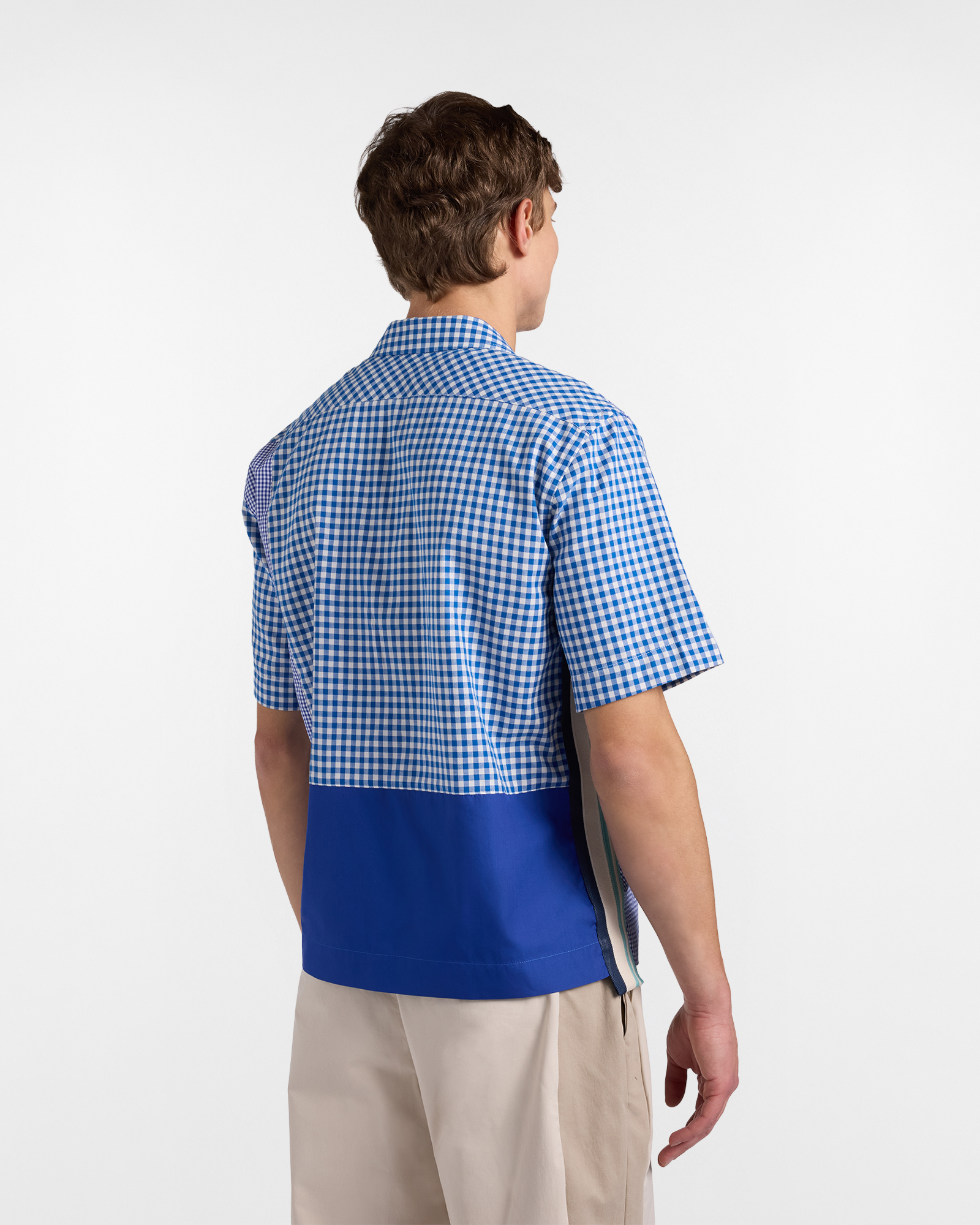 Men's Re-Loved bowling shirt in a mix of Italian check fabrics, Blue, large image number 2