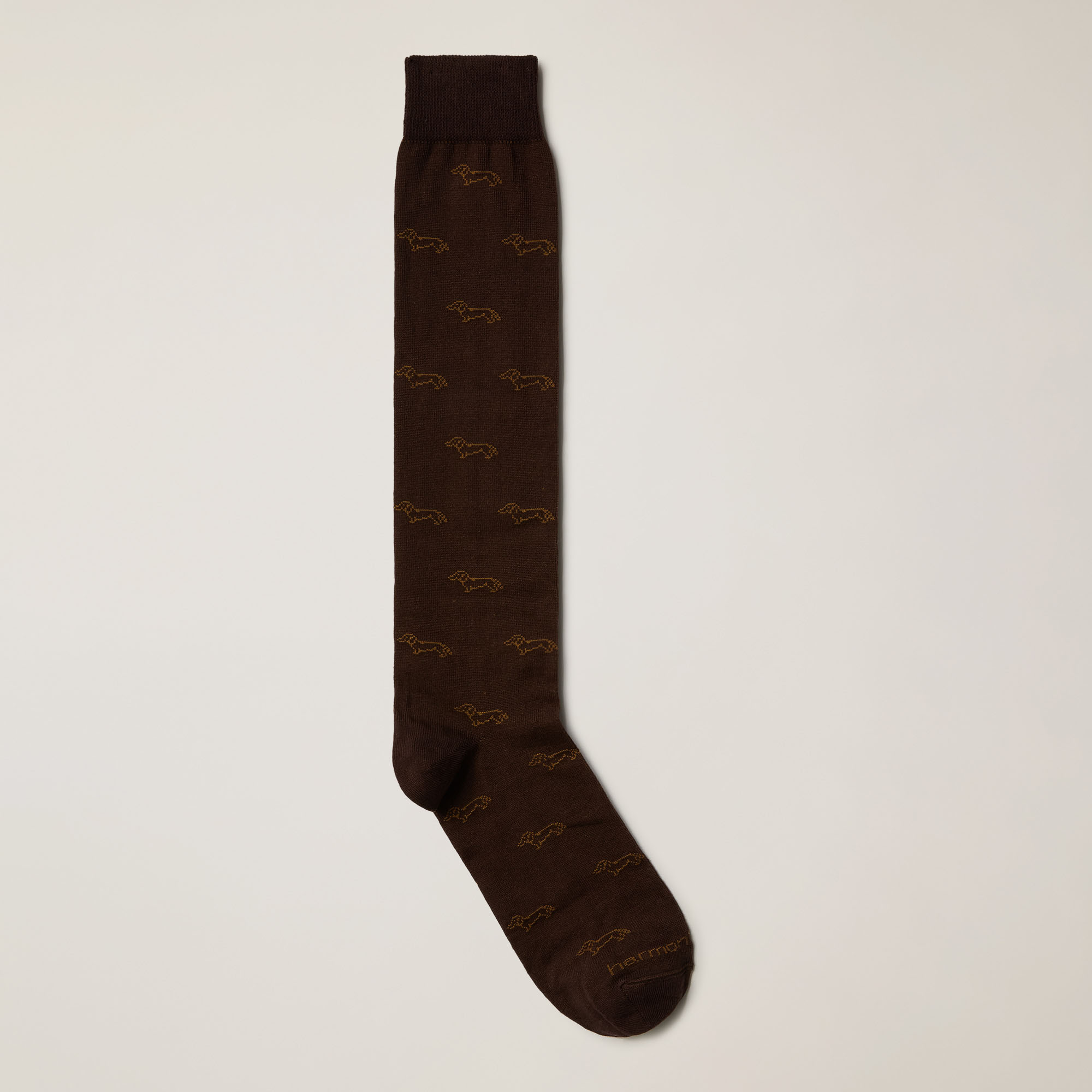 Long Socks With Dachshund Motif All Over, Brown, large image number 0